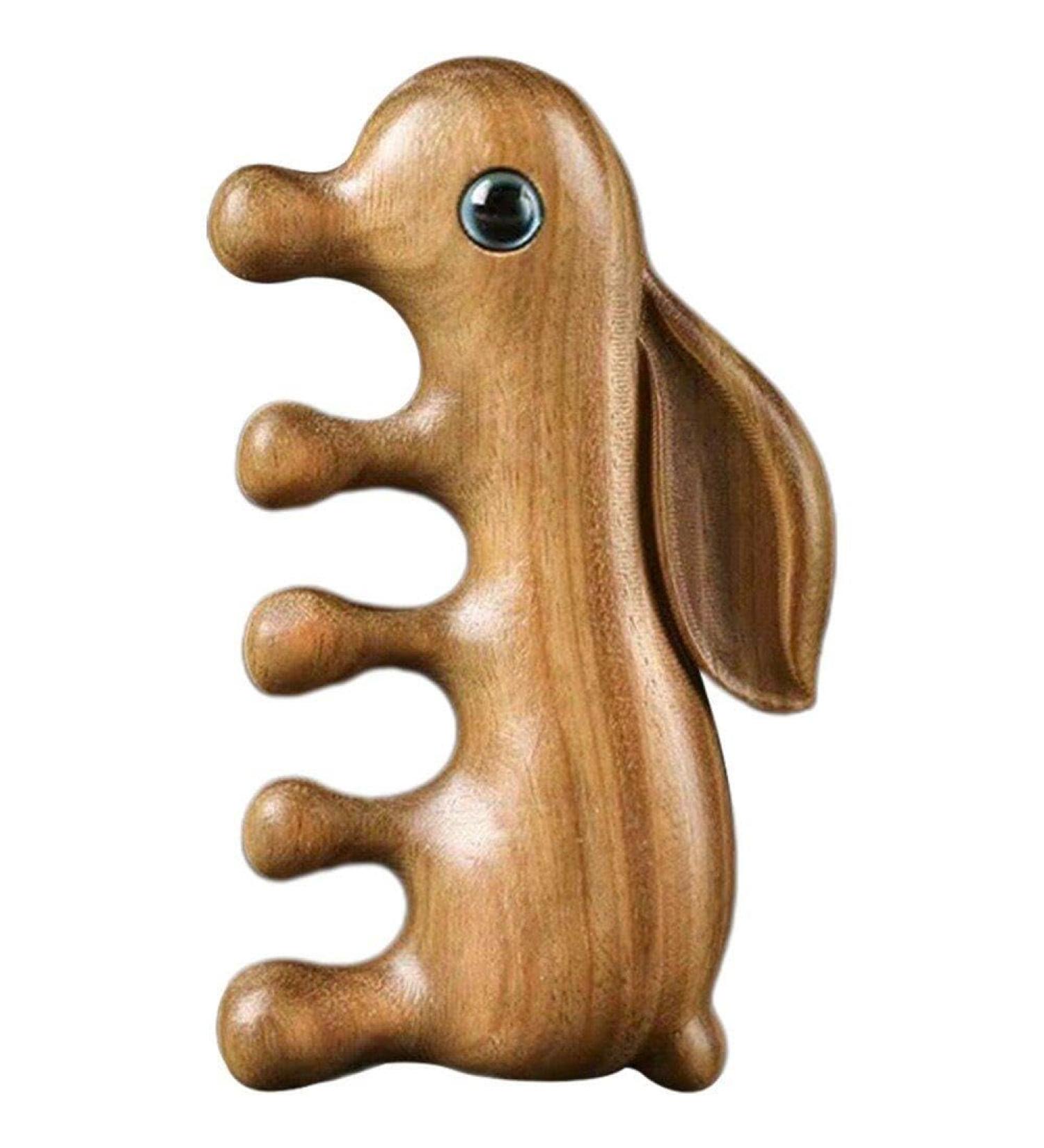 Rabbit-Shaped Wooden Massage Comb for Scalp & Hair Growth | Natural Sandal Wood Head Massage Device - Buy Online on GoSupps.com