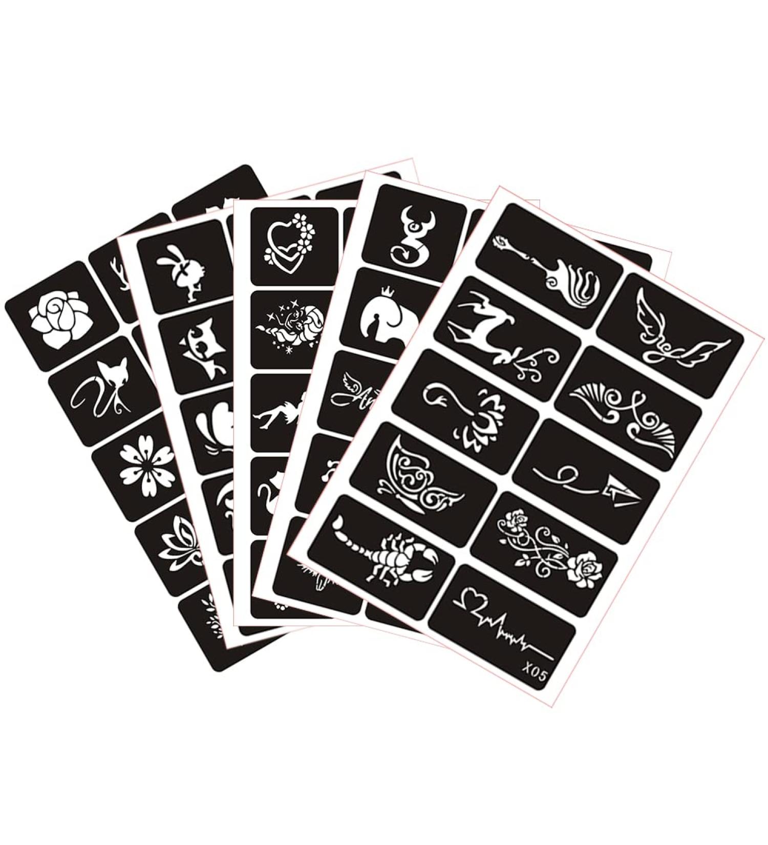 Xmasir 5 Sheets 70pcs Small Glitter Woman Drawing Tattoo Stencil Set for Kids - Cute Airbrush Stencils & Templates - Buy Online on GoSupps.com