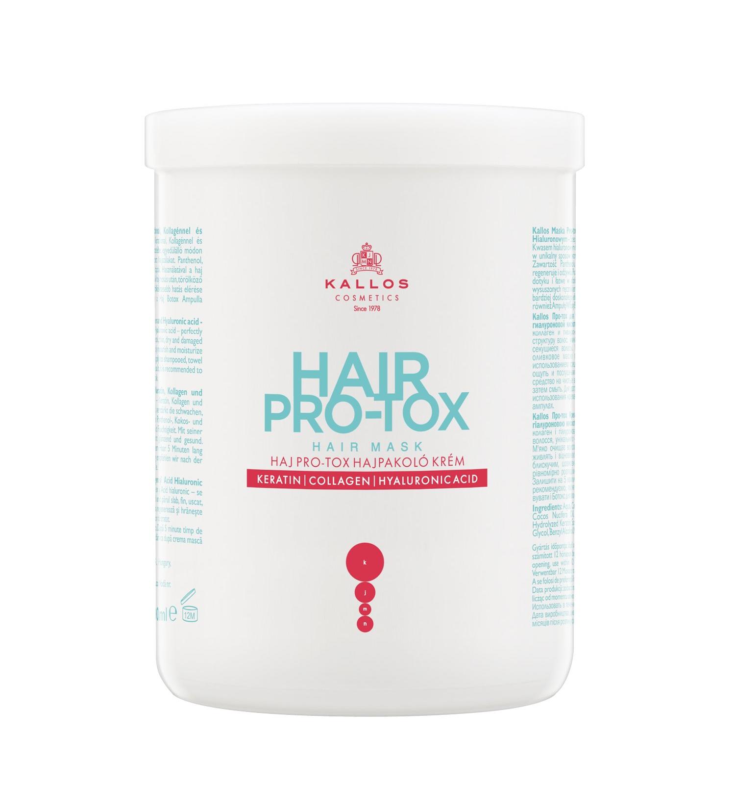 Kallos KJMN Hair Pro-tox Cream Hair Mask - Keratin Collagen & Hyaluronic Acid 1000 ml | Hydrate & Revitalize Your Hair - Buy Online on GoSupps.com