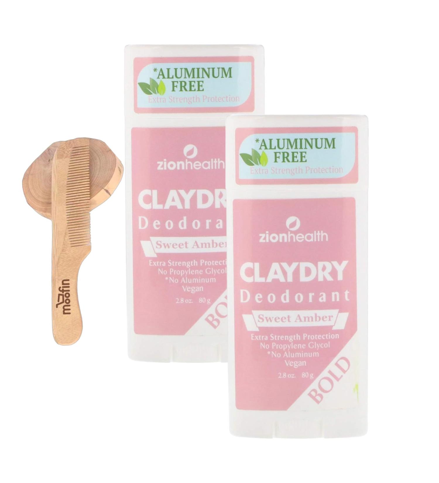 Zion Health Claydry Deodorant - Aluminum Free Vegan Bold Sweet Amber Eco-Conscious 2.8 Oz Stick Pack of 2 - Strength & Wetness Protection - Buy Online on GoSupps.com