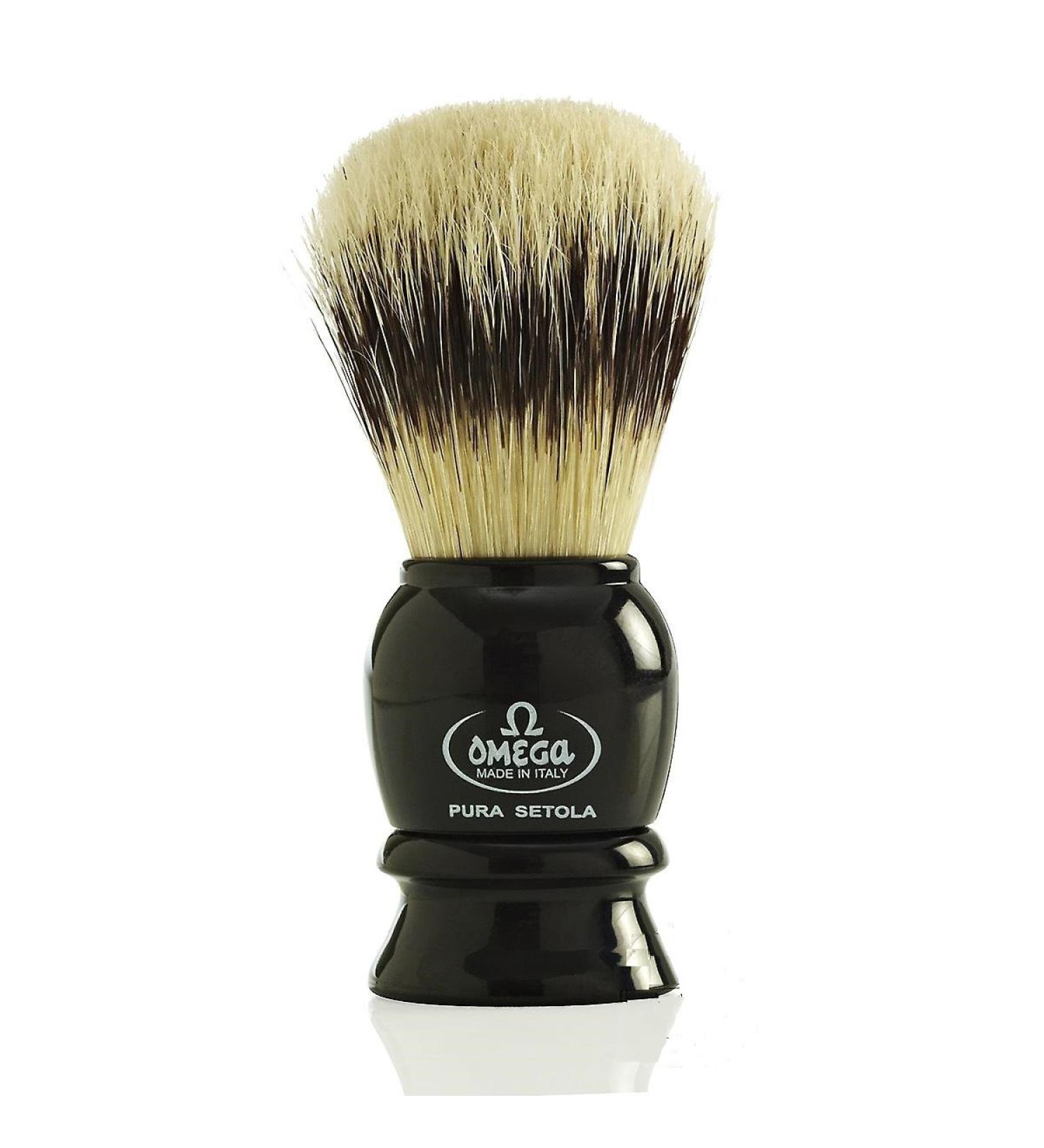Omega #13522 Shaving Brush - Pure Boar Bristles - Black | High-Quality Men's Grooming Tool - Buy Online on GoSupps.com