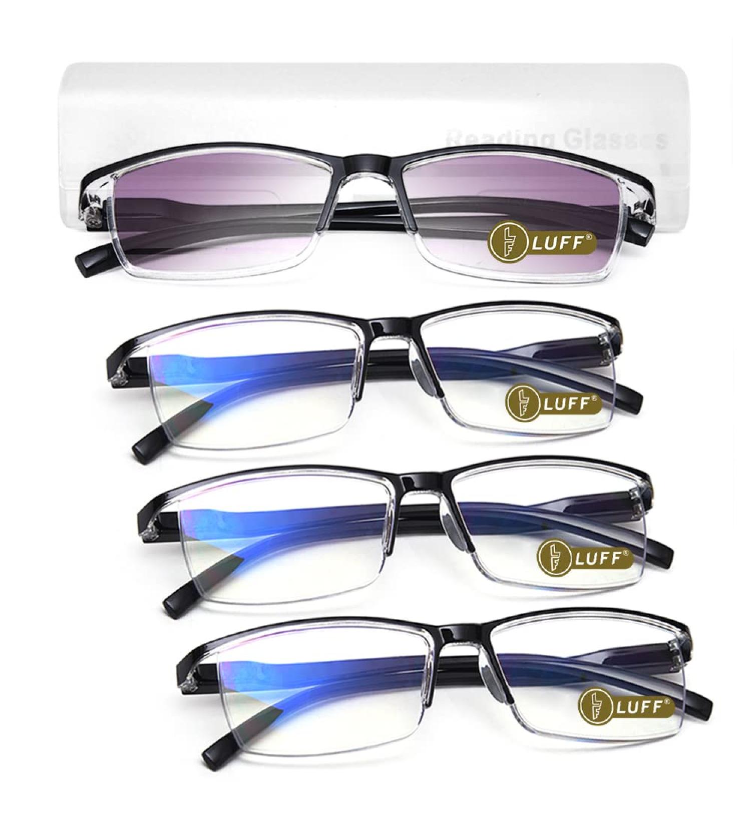 LUFF 4Pcs Anti-Blue Ray Reading Glasses - Portable Ultralight 3.25X Readers 1 Sun & 3 Black - International Shipping Available - Buy Online on GoSupps.com