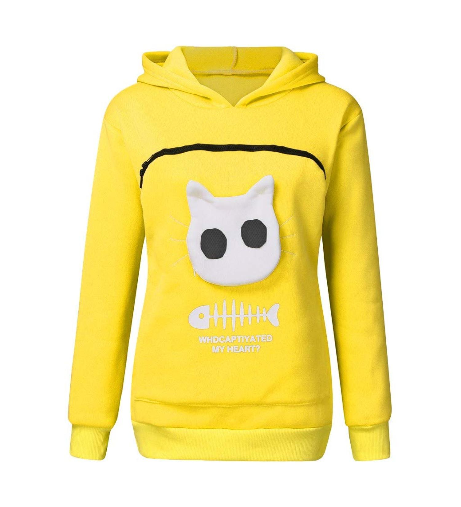 Shop Womens Long Sleeve Cat & Dog Hoodie Sweaters | Zipper Pocket & Big Bag Design | Warm & Stylish Yellow Sweatshirt - Buy Online on GoSupps.com