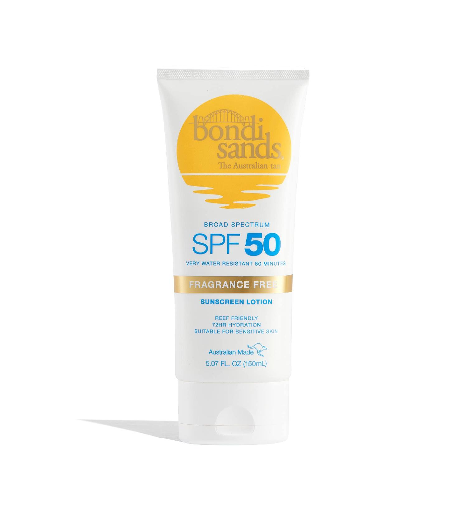 Bondi Sands SPF 50 Fragrance-Free Sunscreen Body Lotion | Hydrating Broad Spectrum Protection | Sheer & Water Resistant | Reef Friendly* | 5.07 Oz/150 mL - Buy Online on GoSupps.com