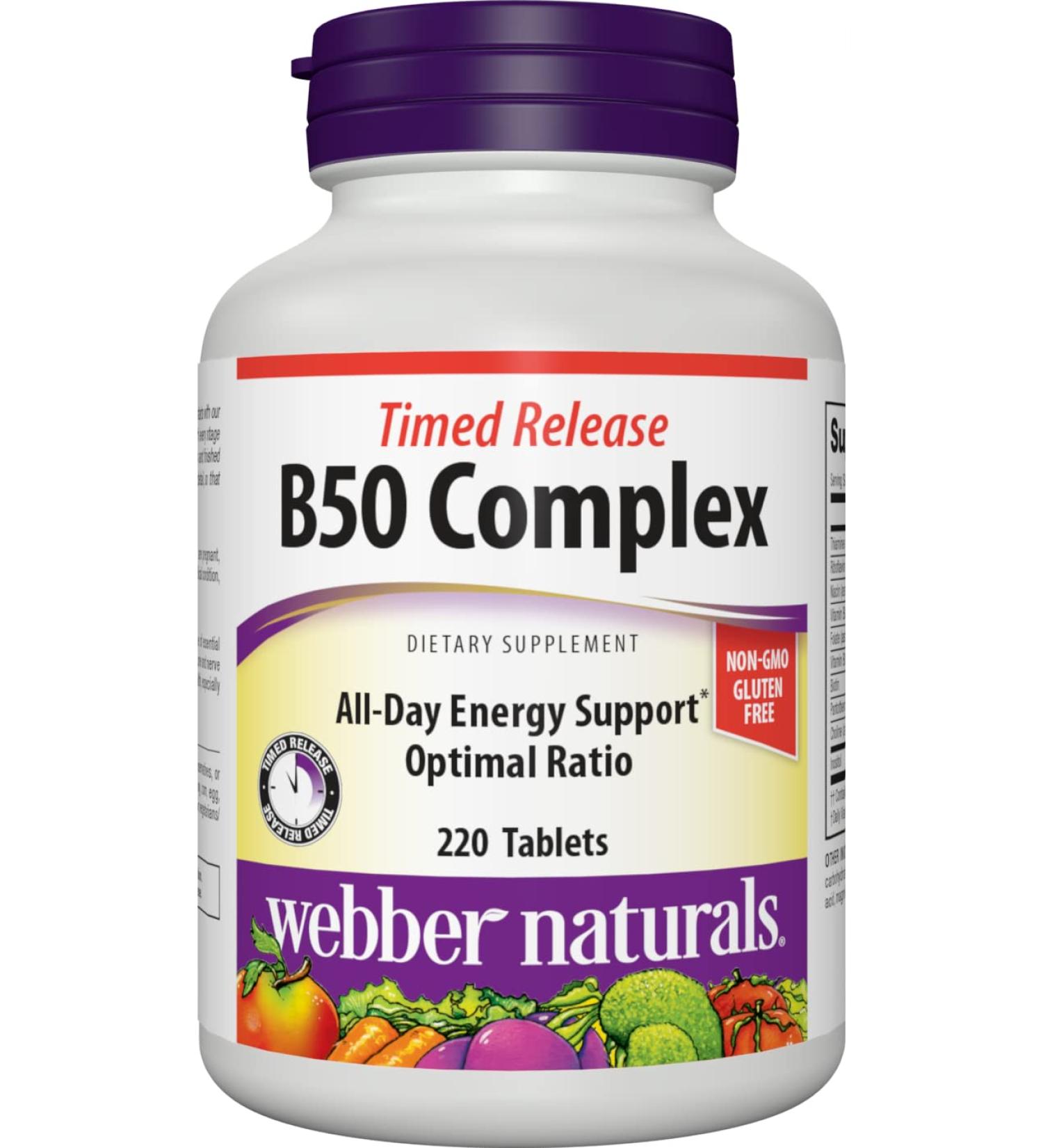Webber Naturals Vitamin B50 B-Complex 220 Tablets | Energy & Immune Support | Gluten-Free, Non-GMO, Vegan - Buy Online on GoSupps.com