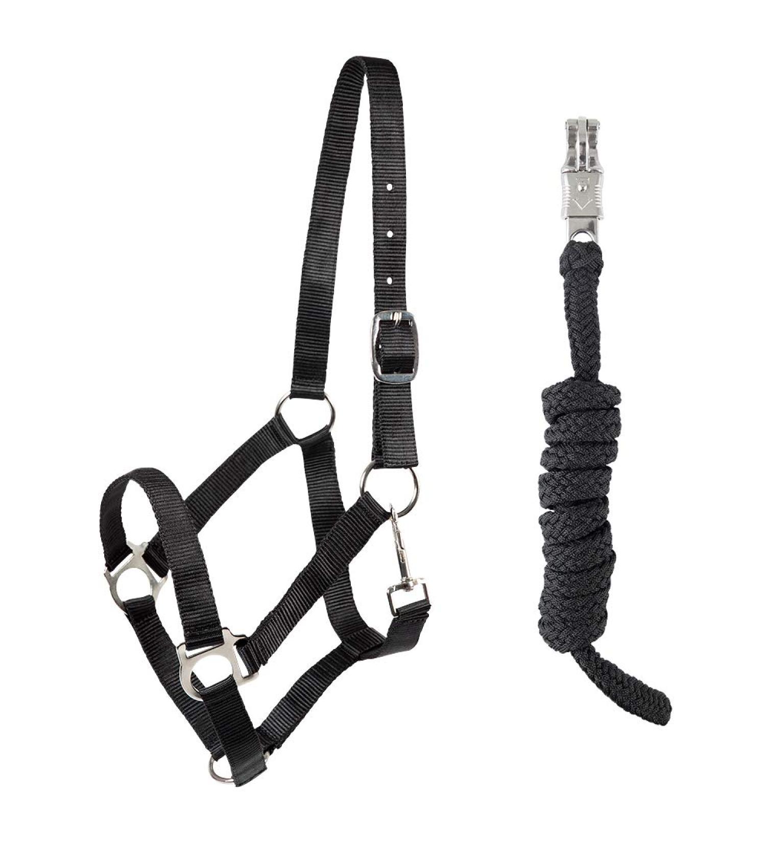PFIFF 102931 Halter and Rope Set Plastic Halter Lead Rope Black Cob Cob Black