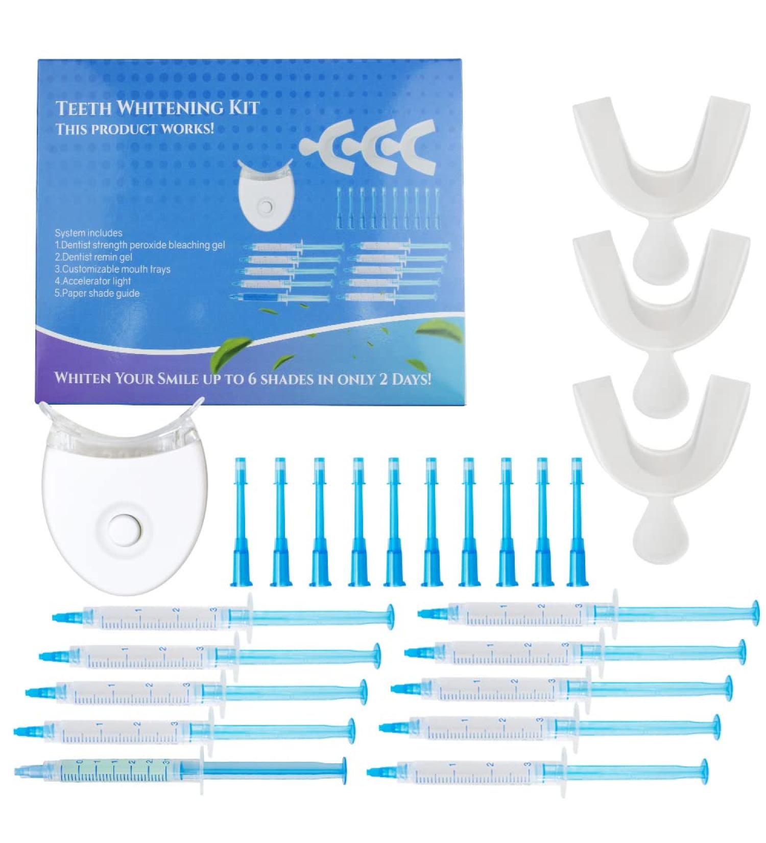 Teeth Whitening Gel Refill Kit - 9x3ml & 1x3ml Syringes with LED Light & 3 Mouth Trays | Best International Shipping - Buy Online on GoSupps.com