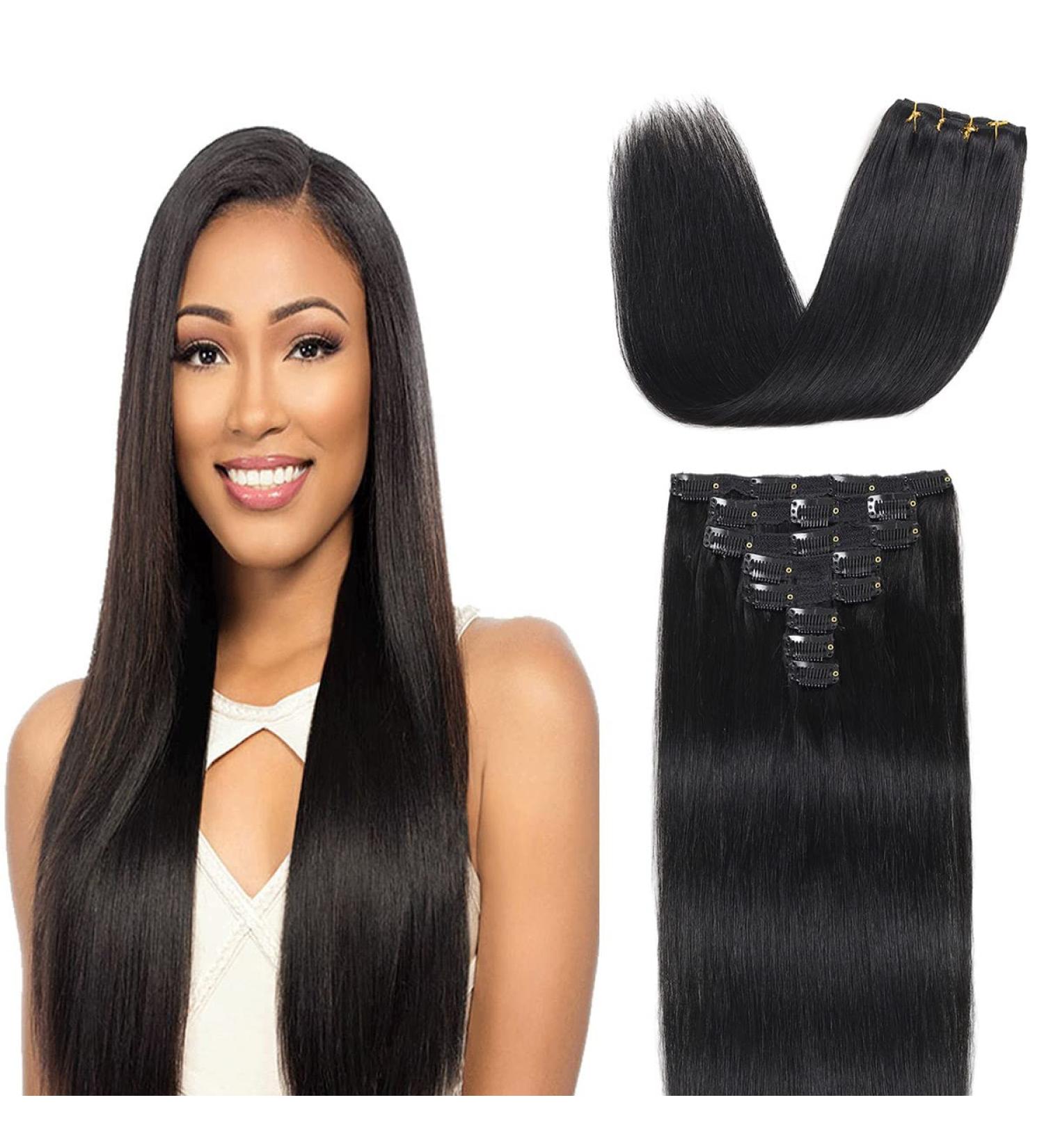 Clip in Hair Extensions Real Human Hair 8 Pieces Straight Real Remy Human Hair Full Head Human Hair Extensions Clip in Double Weft Real Remy Hair (18 Inch 1B Natural Black) 18 Inch #1B Natural Black - Buy Online on GoSupps.com