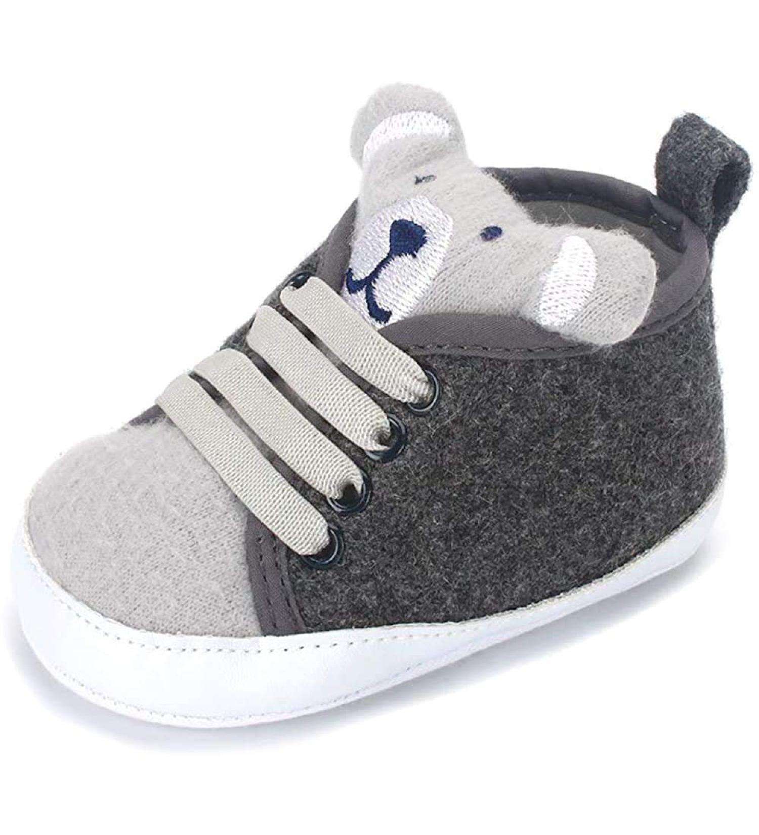LACOFIA Baby Boys Sneakers Infant Anti-Slip Soft Sole 3D Animal First Walking Shoes 6-9 Months Gray