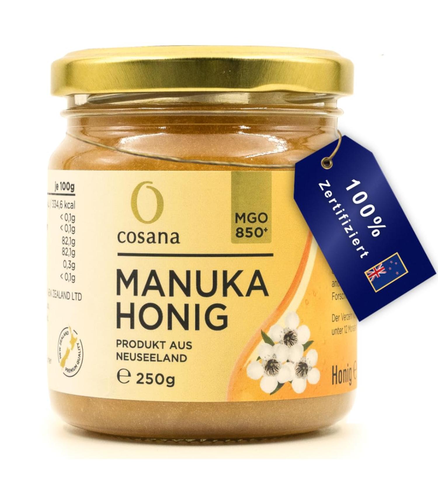 Cosana Miel de Manuka 850 MGO + 250 g 100% Pur en bocal en verre Conditionn scell et certifi en Nouvelle-Z lande - Buy Online on GoSupps.com
