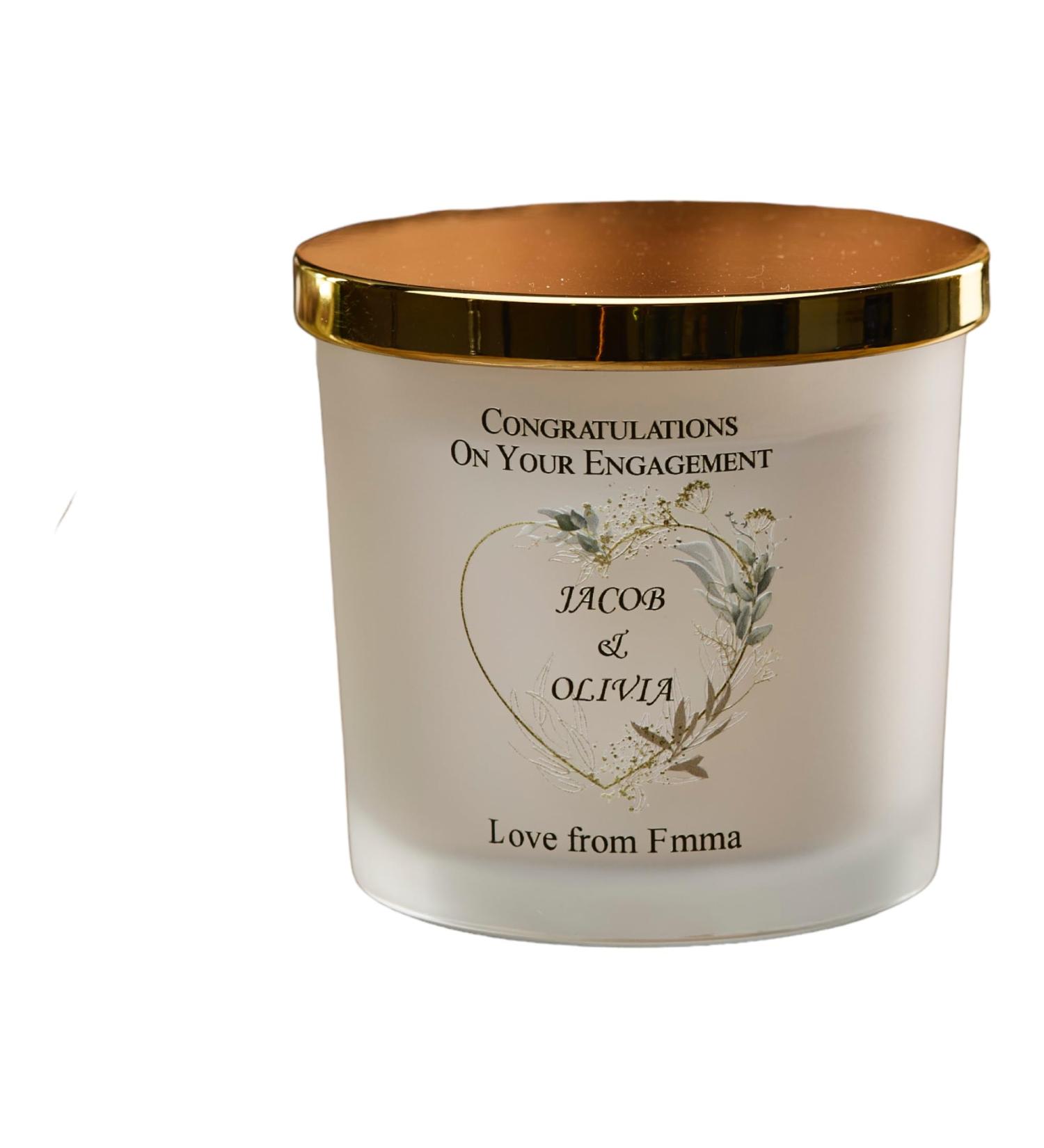 Personalised Large Double Wick Engagement Candle Gift with Gold Leaf (Lemongrass & Coconut) - Buy Online on GoSupps.com