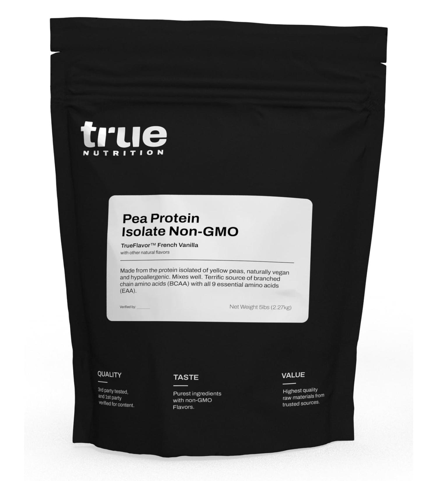 True Nutrition Pea Protein Powder Isolate - 25g Non-GMO Vegan Protein Powder per Serving - Low Carb Low Fat High Leucine - Gluten Free Dairy Free Soy Free - French Vanilla - 5LB