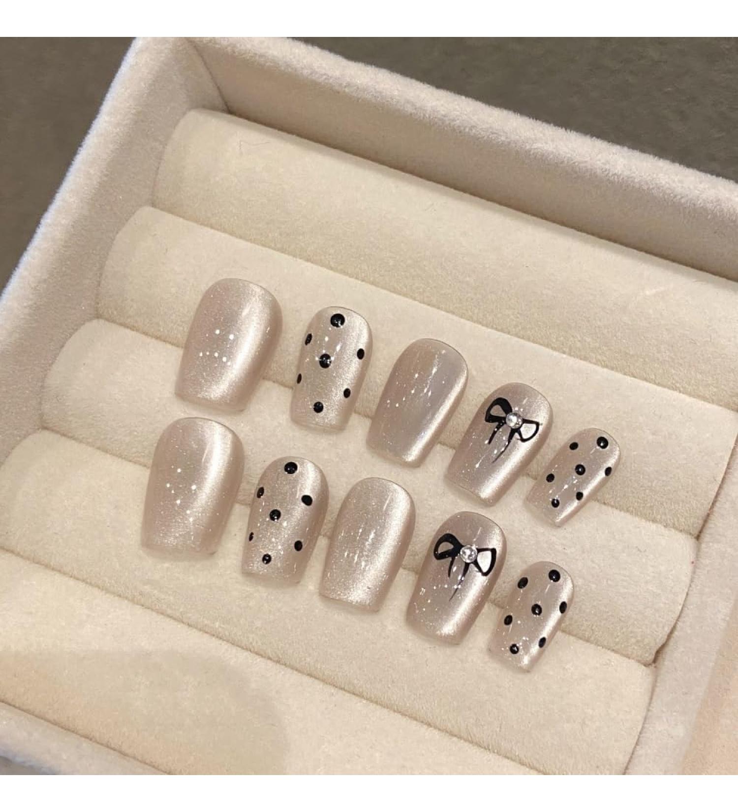 Handmade Nail Wearing Butterfly Diamond Wave Dot Long Short Ladder Nail Art(M) - Buy Online on GoSupps.com