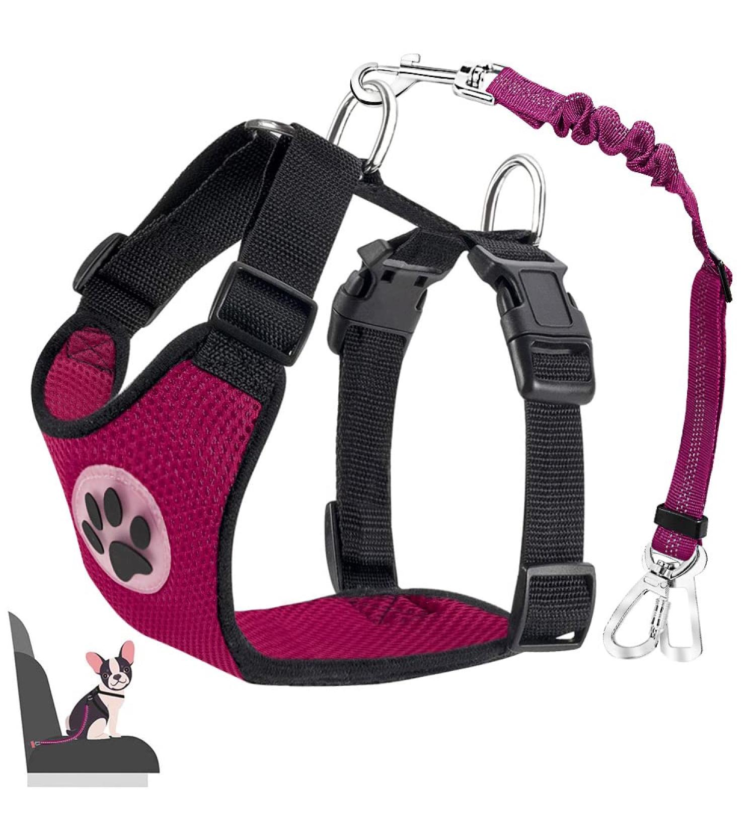 Eyin Dog Harness with Seat Belt for Car - Adjustable & Breathable 2 Carabin Hooks Pink Size S - Child Safety Seat or Trunk Use - Buy Online on GoSupps.com