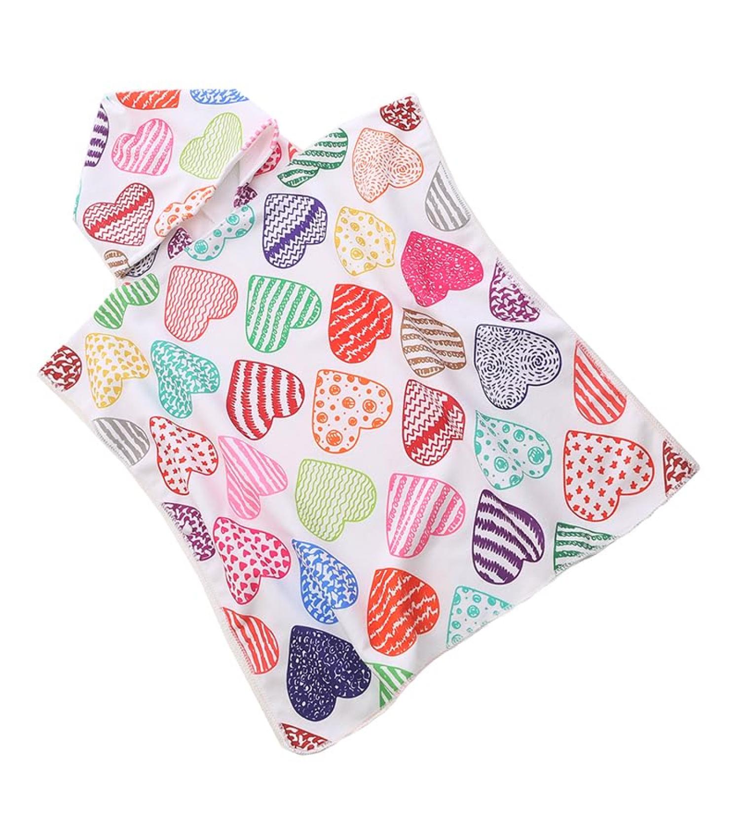 FEBE Bath Poncho Children Bath Towel With Hood Bathrobe for Toddler Hearts