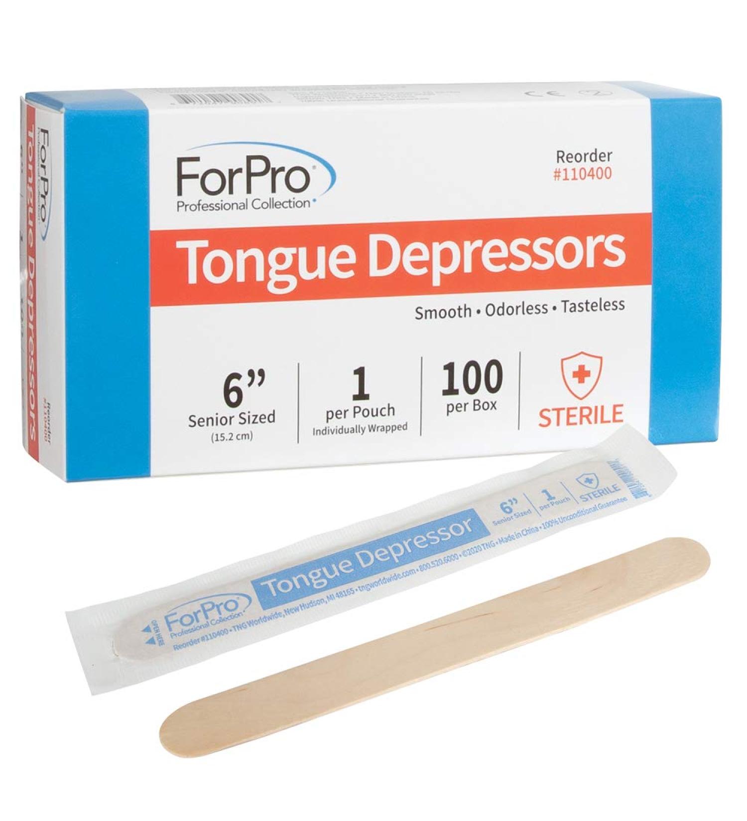 ForPro Professional Collection Senior Tongue Depressors | Large Wax Applicator Sticks | Sterile & Individually-Wrapped | 100-Count | X-Large Size | Pack of 1 - Buy Online on GoSupps.com