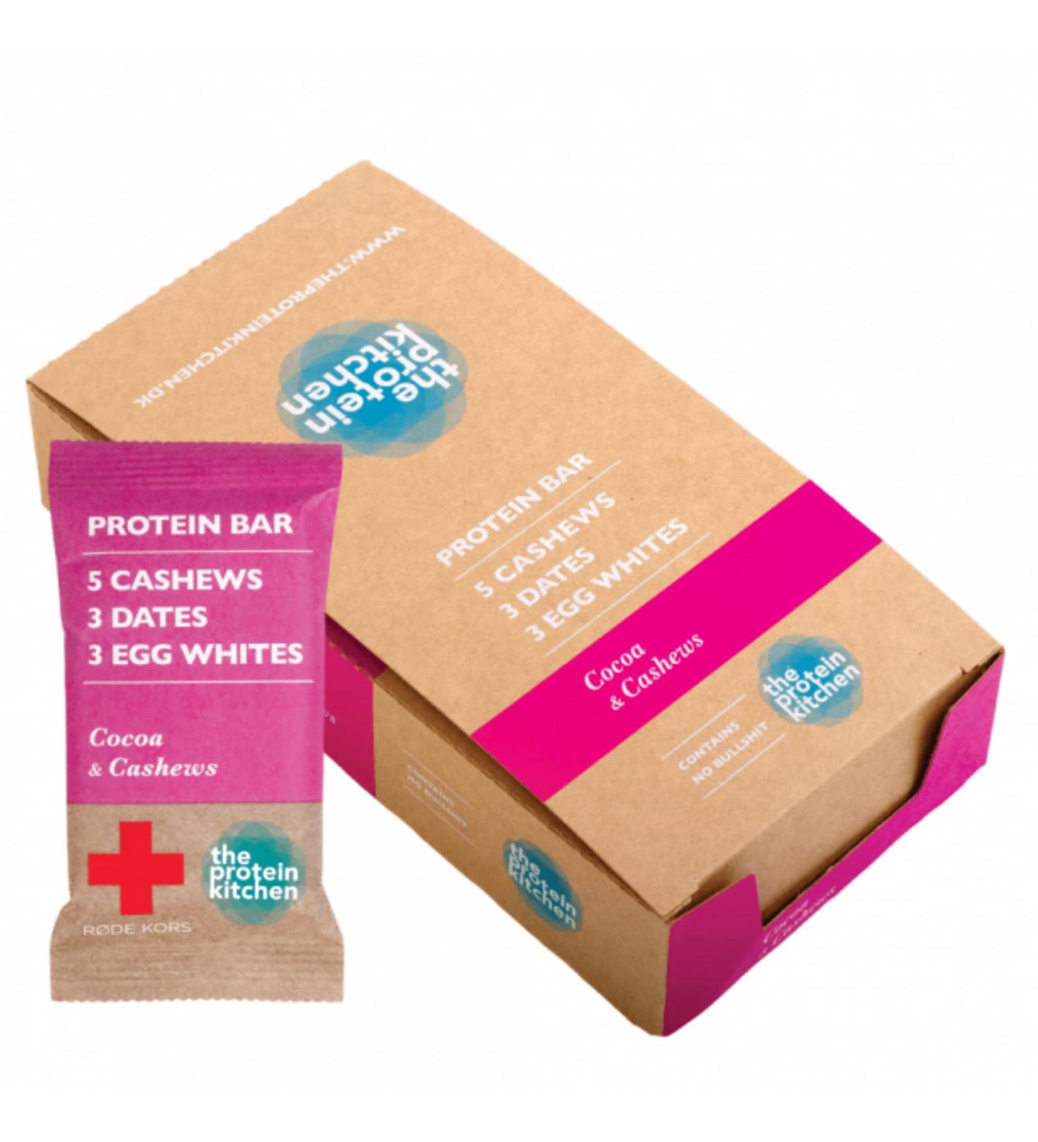 The Protein Kitchen 100% Natural Protein Bars (12 x 55g) - No Added Sugar Nutritional Protein Bars - Cashews & Cocoa - Egg Whites from Free Range Chickens Low Calorie Protein Bars Snack Bars - Buy Online on GoSupps.com