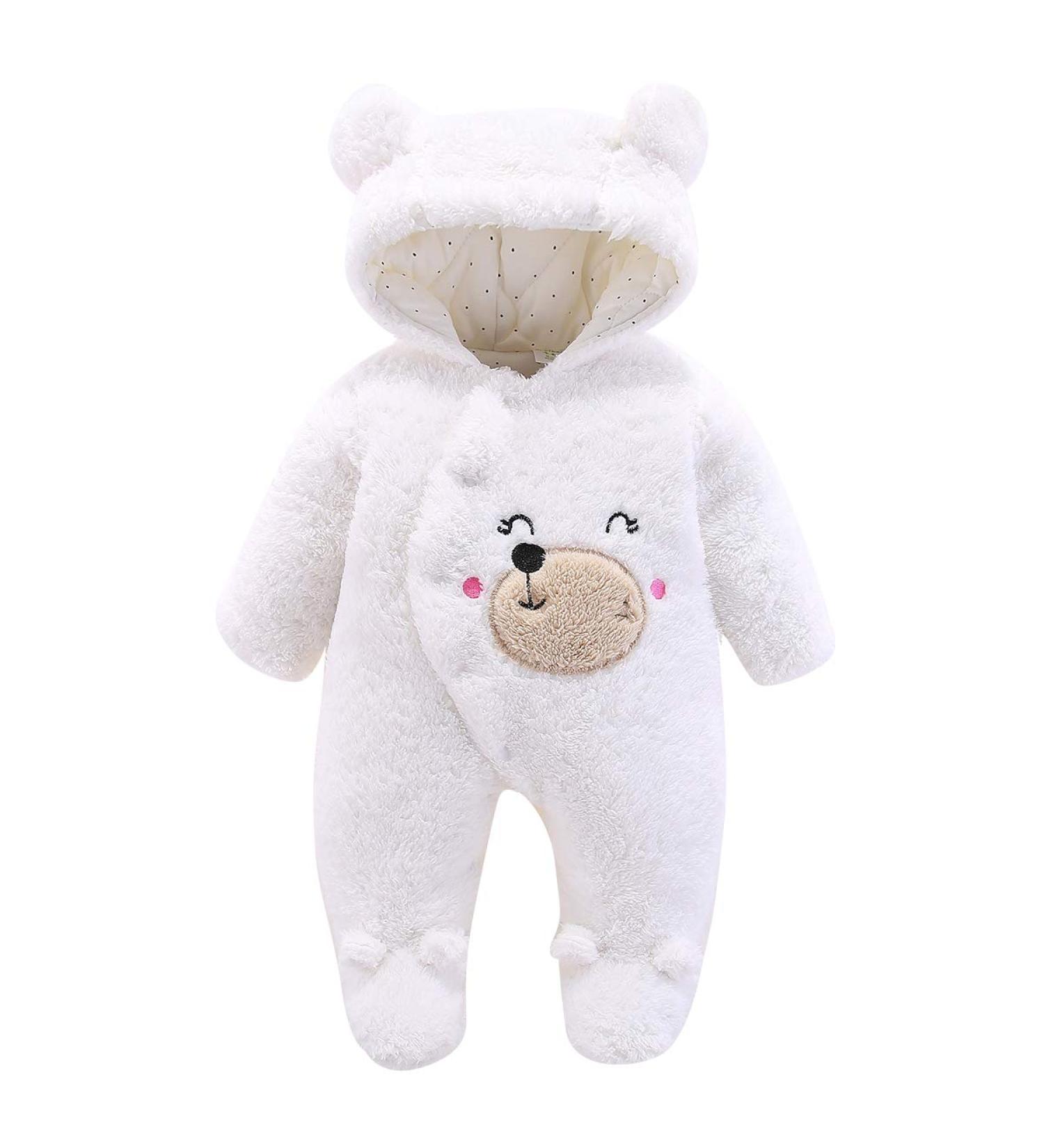 Newborn Cartoon Bear Snowsuit | Baby Winter Coat Footed Romper | Eurobuy Warm Jumpsuit | White 9-12 Months - Buy Online on GoSupps.com