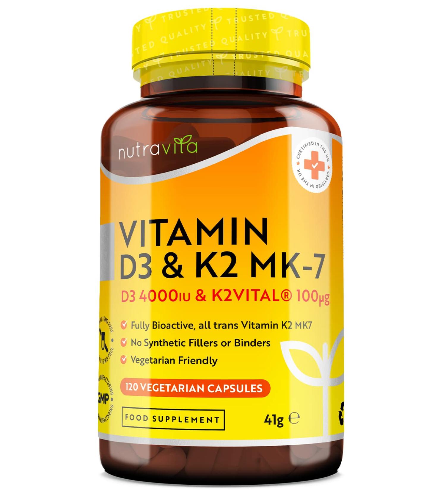 Max Strength Vitamin D3 4000 IU & Vitamin K2 100ug MK7 - 120 Capsules, Immune Support - UK Made - Buy Online on GoSupps.com