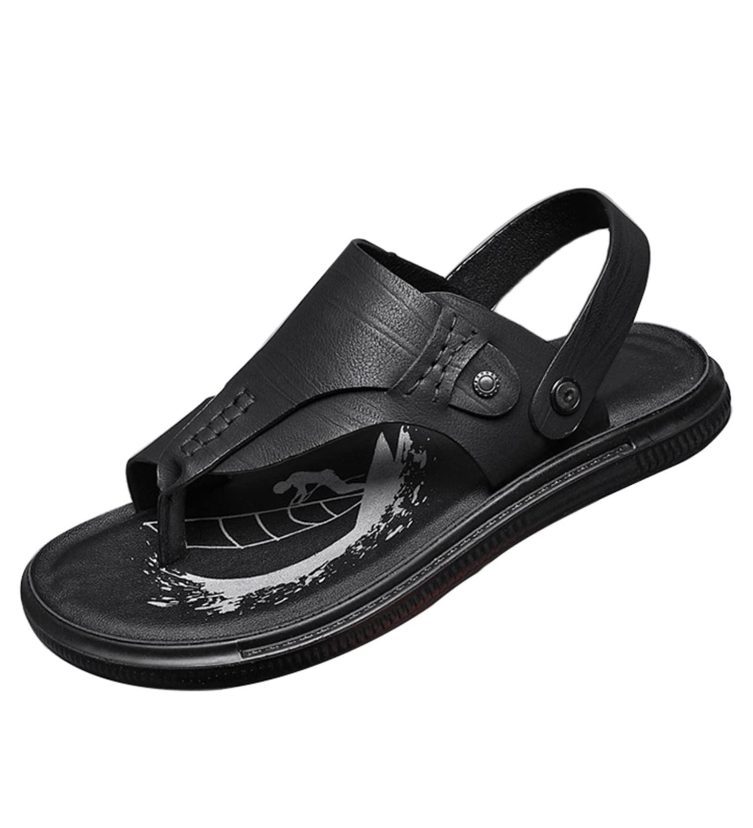 Summer Orthopedic Beach Sandals - Men's Vintage PU Bunion Corrector Flip Flops | Slip Resistant & Comfy Soft Walking Slippers for Arch & Heel Pain | Size 9.5, Black - Buy Online on GoSupps.com