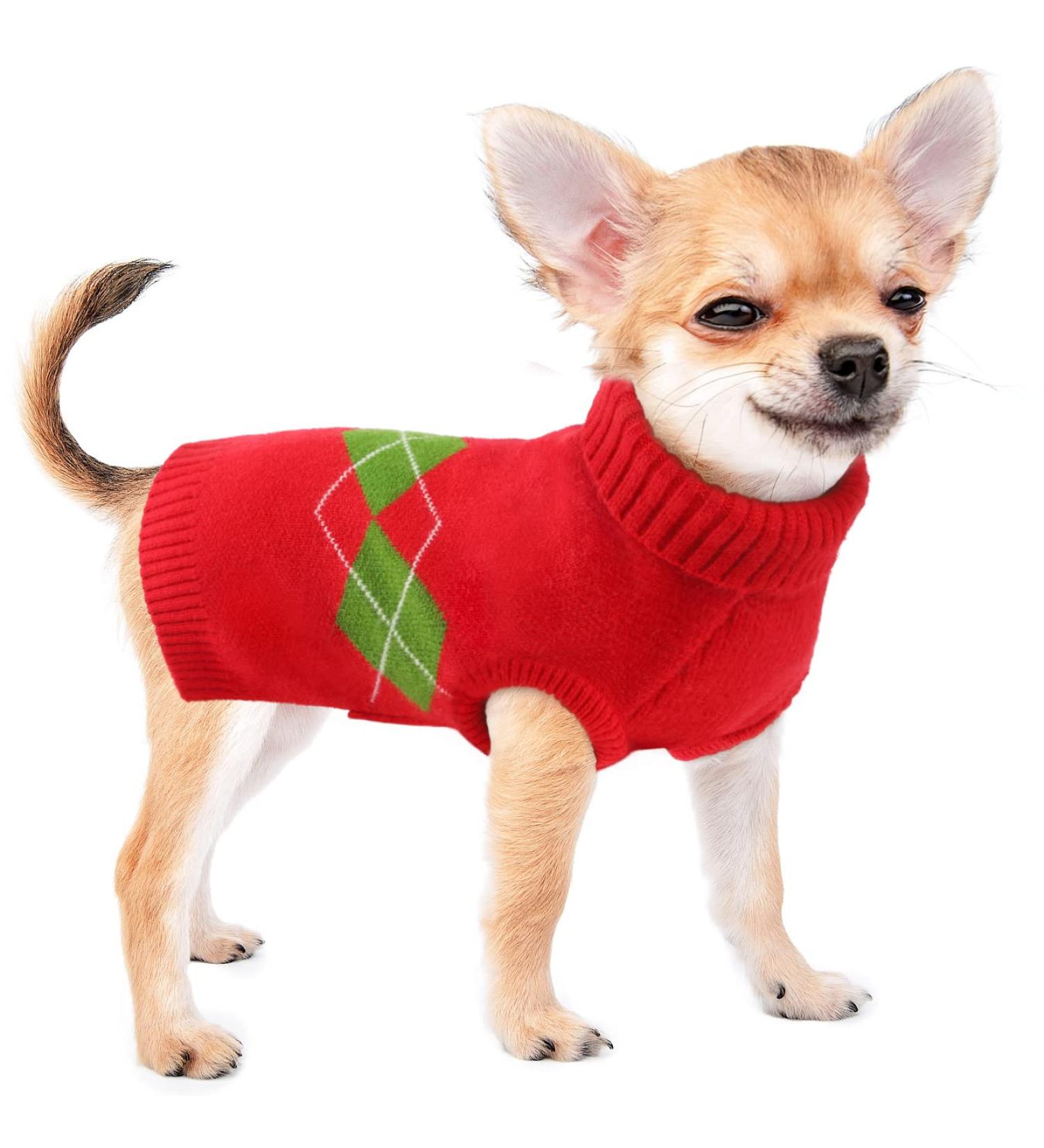 Warm Diamond Pattern Dog & Cat Sweater - Perfect Winter Knitting for Small Breeds & Puppies - Red - Buy Online on GoSupps.com