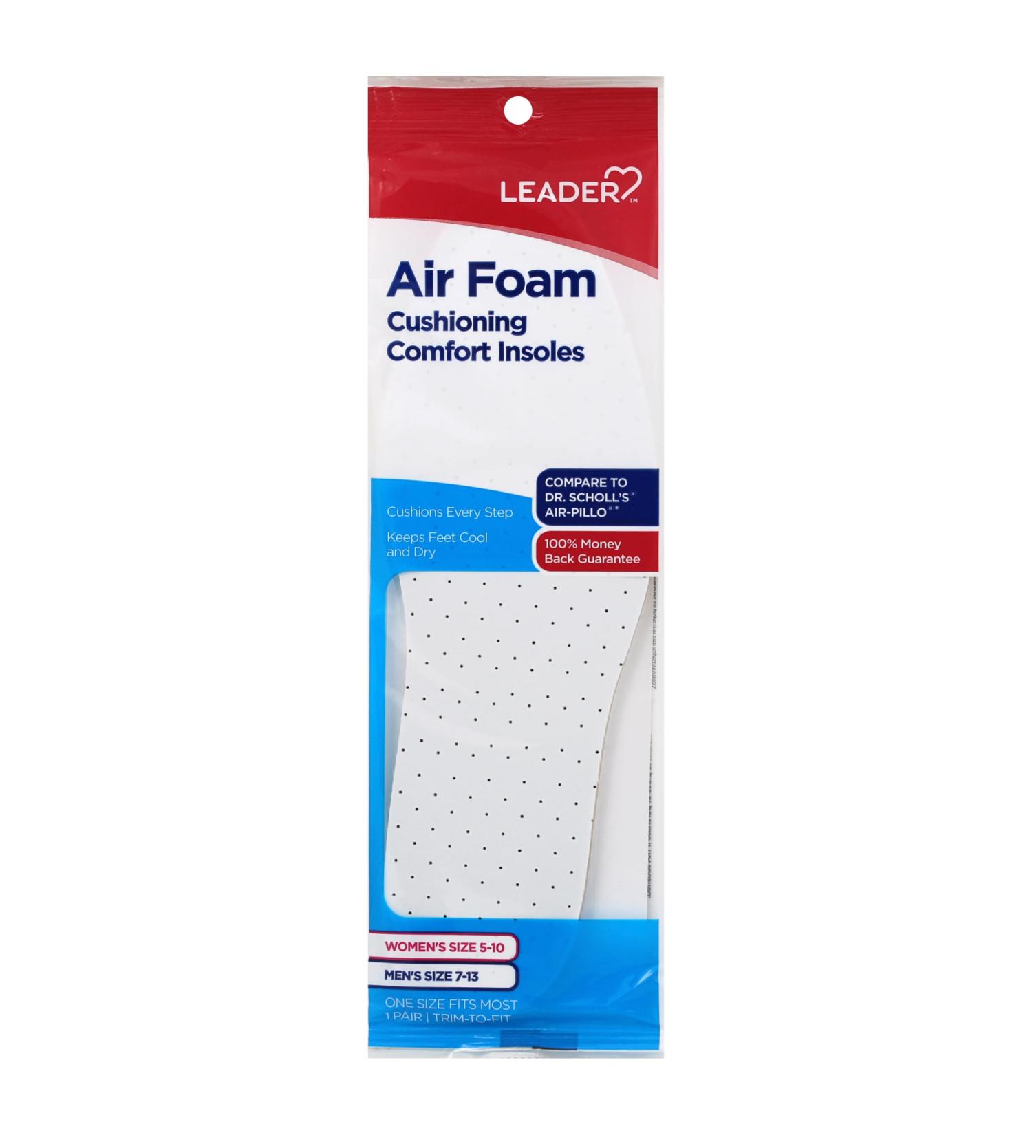 Leader Air Foam Cushioning Comfort Insoles Unisex - Extra Thick Dual Layer Keeps Feet Cool and Dry Men Women One Size Fits Most 1 Pair