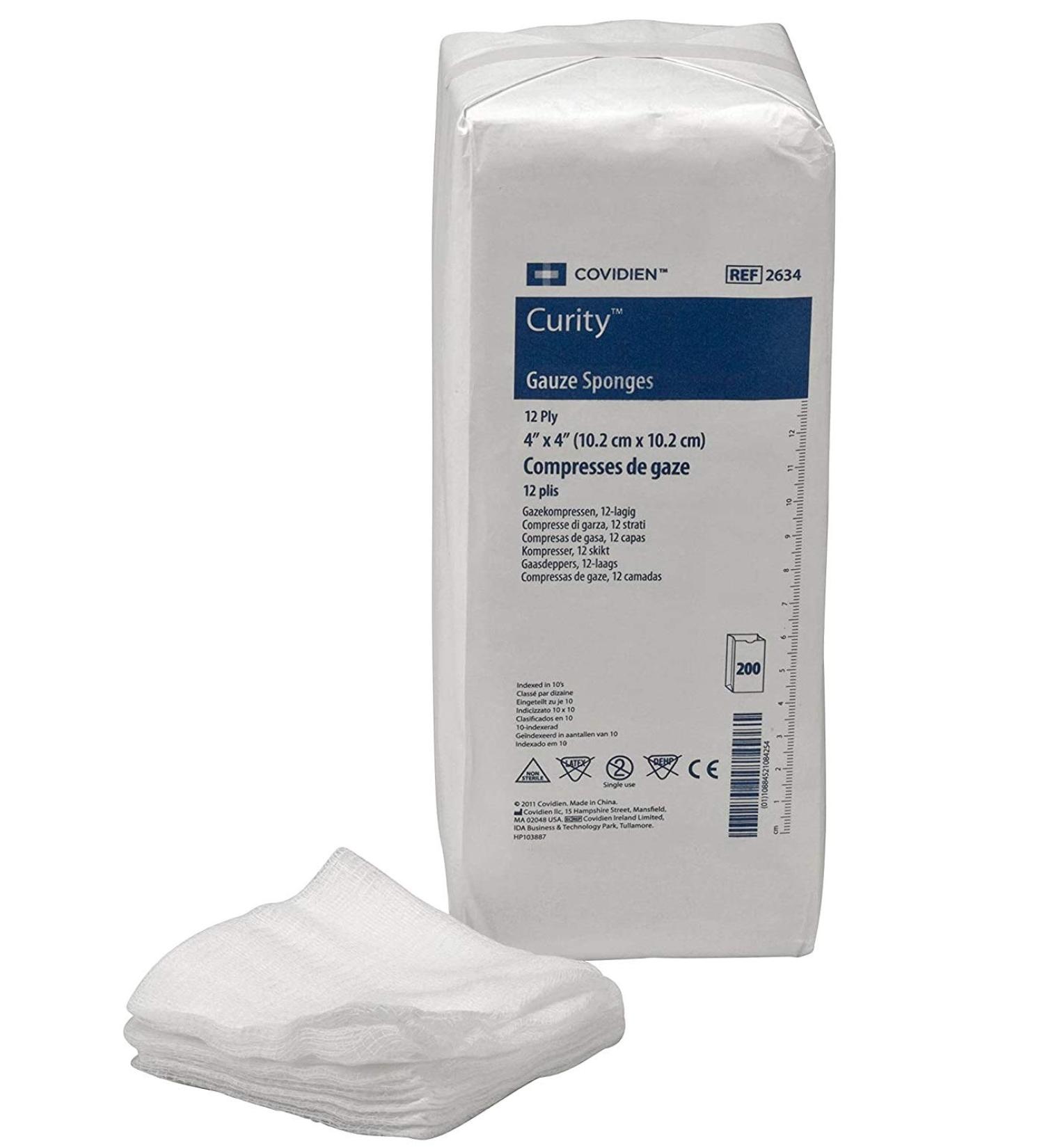 COVIDIEN 2634 Curity Gauze Sponge Non-Sterile 4 x 4 12-Ply 200 Count(Pack of 2)