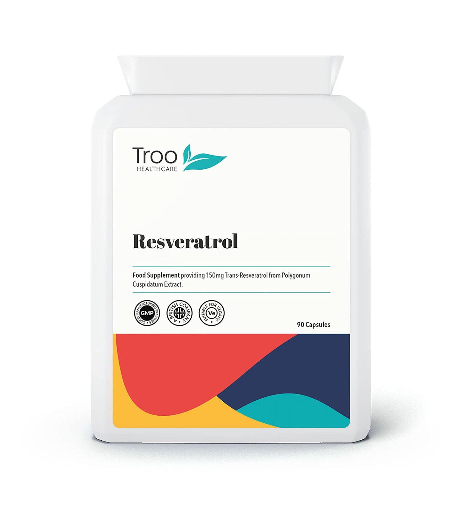 Trans Resveratrol 150mg Supplement - 90 Easy Swallow Capsules - Polygonum Cuspidatum Extract - UK Manufactured GMP Practice - Buy Online on GoSupps.com