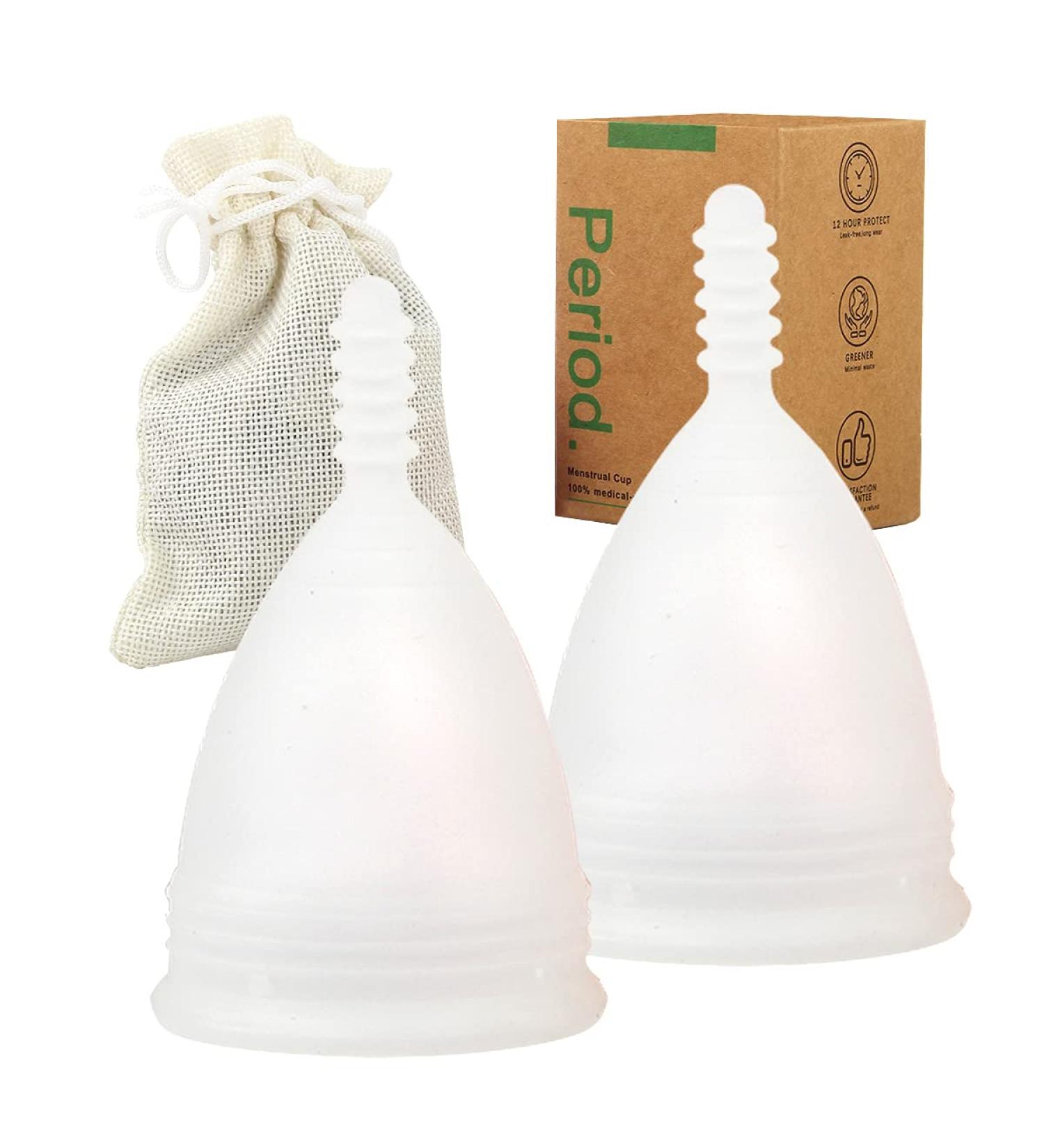 M Muncaso Menstrual Cup 2 Pack - Soft Flexible Medical Silicone Reusable Period Cup - White | Eco-Friendly Menstruation Solution - Buy Online on GoSupps.com