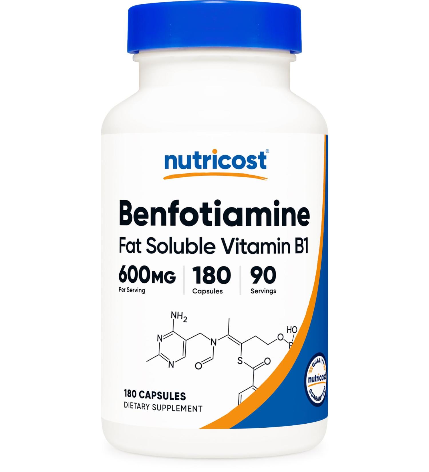 Nutricost Benfotiamine (600 mg) 180 Capsules - Fat Soluble Vitamin B1 Gluten Free Non-GMO Vegan 90 Servings - Buy Online on GoSupps.com