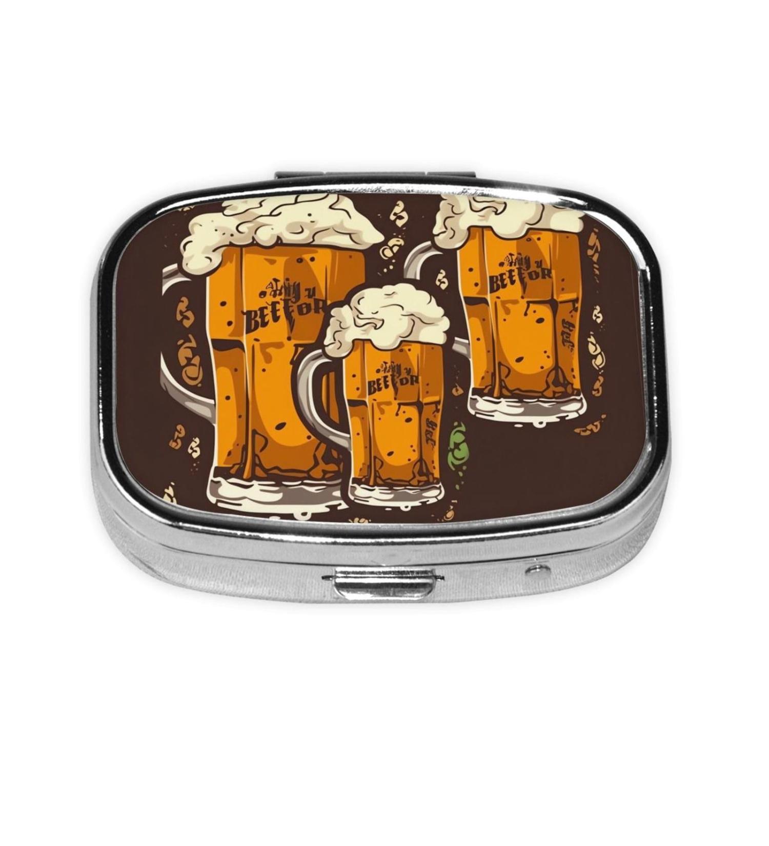 Beer Printing 2 Compartment Small Pill Case - Cute Travel Pill Box Organizer for Pocket & Purse Gifts - Buy Online on GoSupps.com