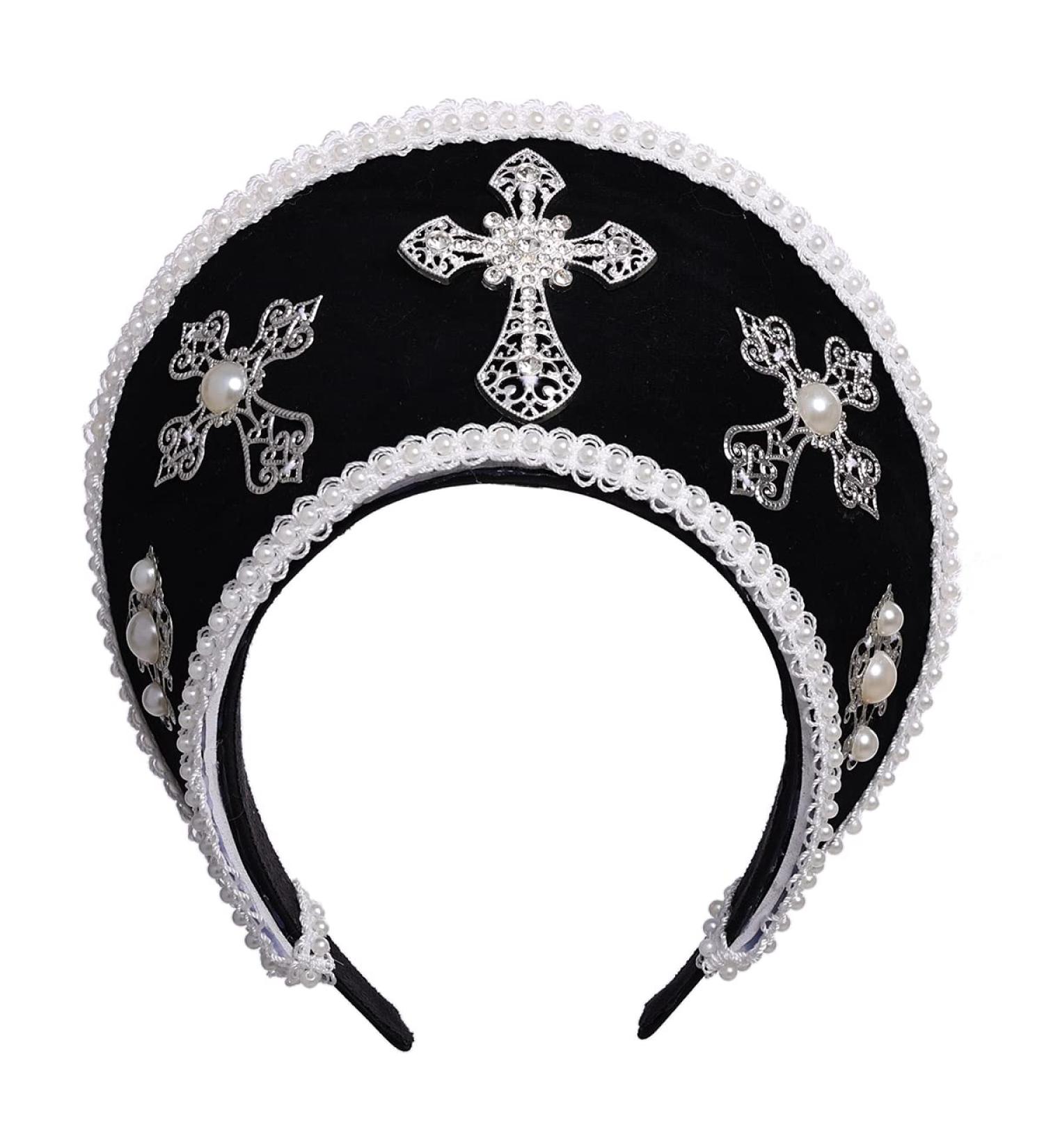 Ladies Headdress Tudor Renaissance Royal French Hood Coronet - Elegant Black Design for Historical Reenactments and Events - Buy Online on GoSupps.com