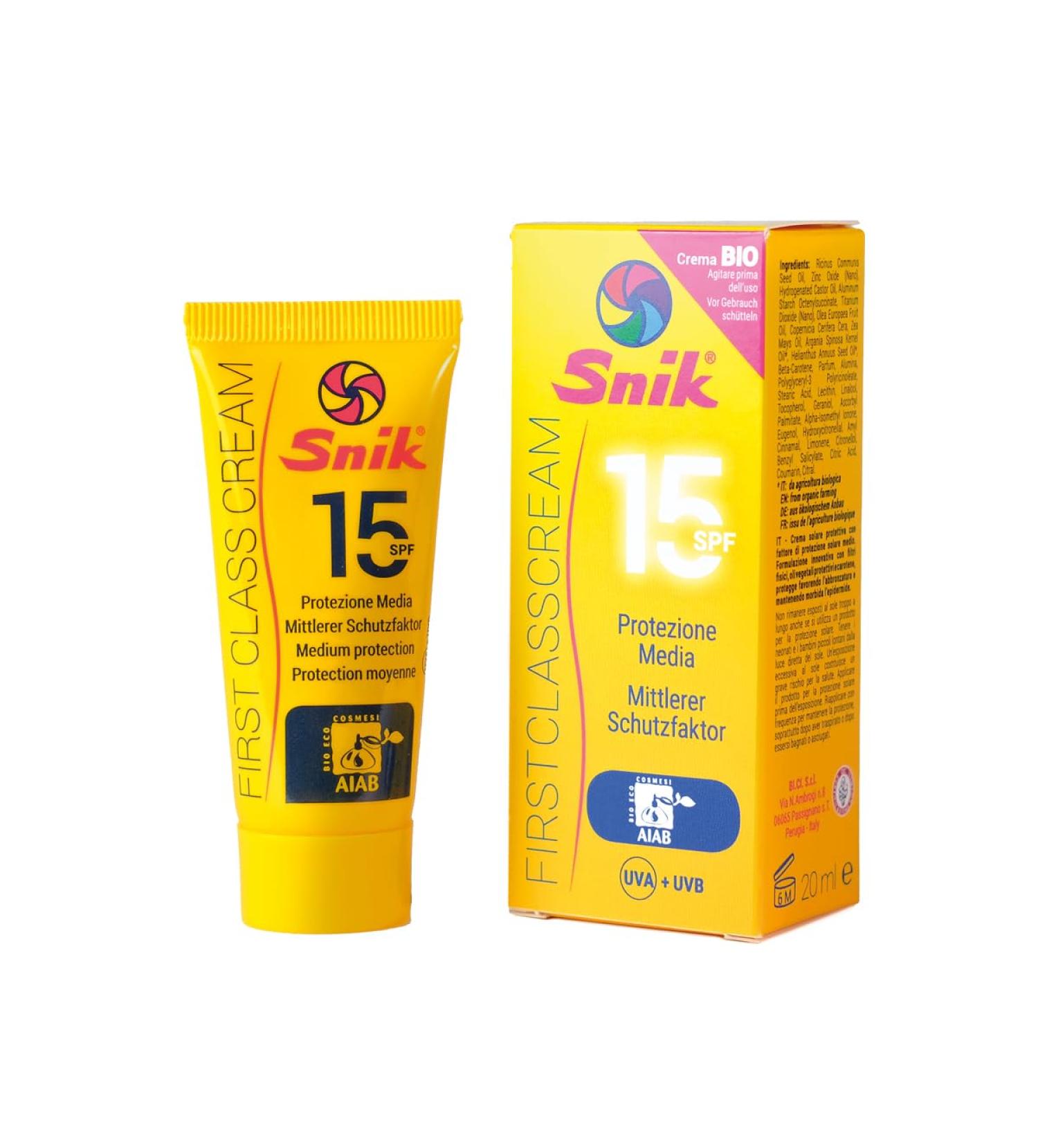 Snik FIRST CLASS CREAM | Professional Face Cream Mountain Ski Extreme Sport | Extended Sun Exposure | Organic with Carotene | SPF 15 Medium UVA+UVB Protection | Tube 20 ml. - Buy Online on GoSupps.com