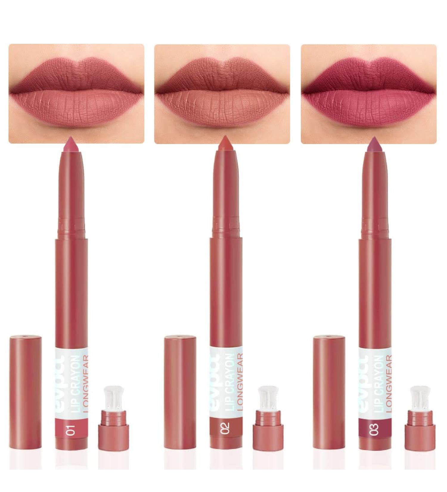 EVPCT 3Pcs Matte Lipstick & Lip Liner Set, Waterproof & Long Lasting 24 Hours - Pink, Nude, Purple Shades - Includes Sharpener - 3 Count - Buy Online on GoSupps.com
