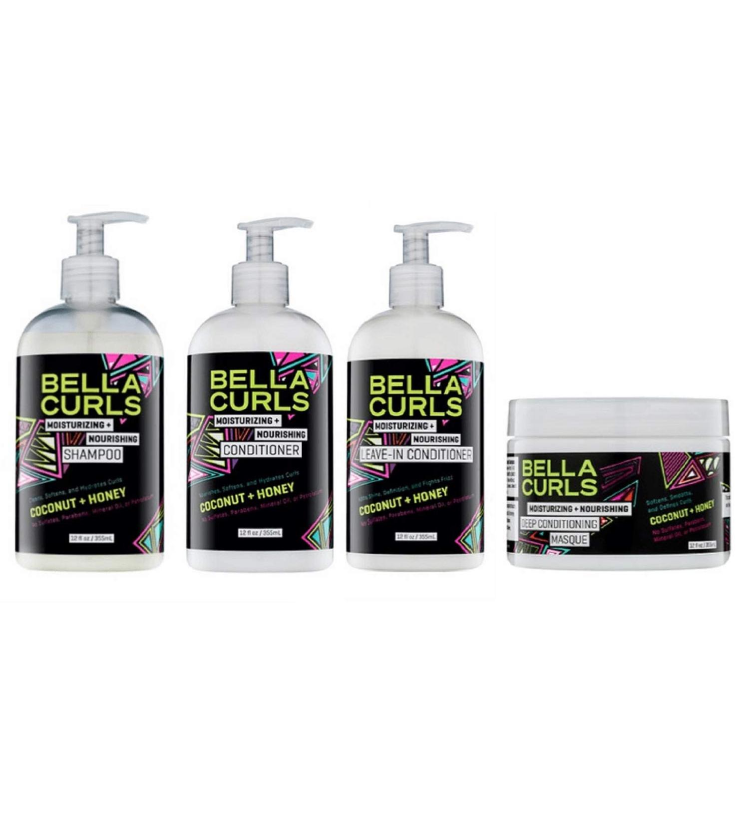 Bella Curls Coconut & Honey Hair Product Combo Set - Moisturizing and Nourishing (Masque, Leave-In Conditioner, Shampoo, Conditioner) - Buy Online on GoSupps.com