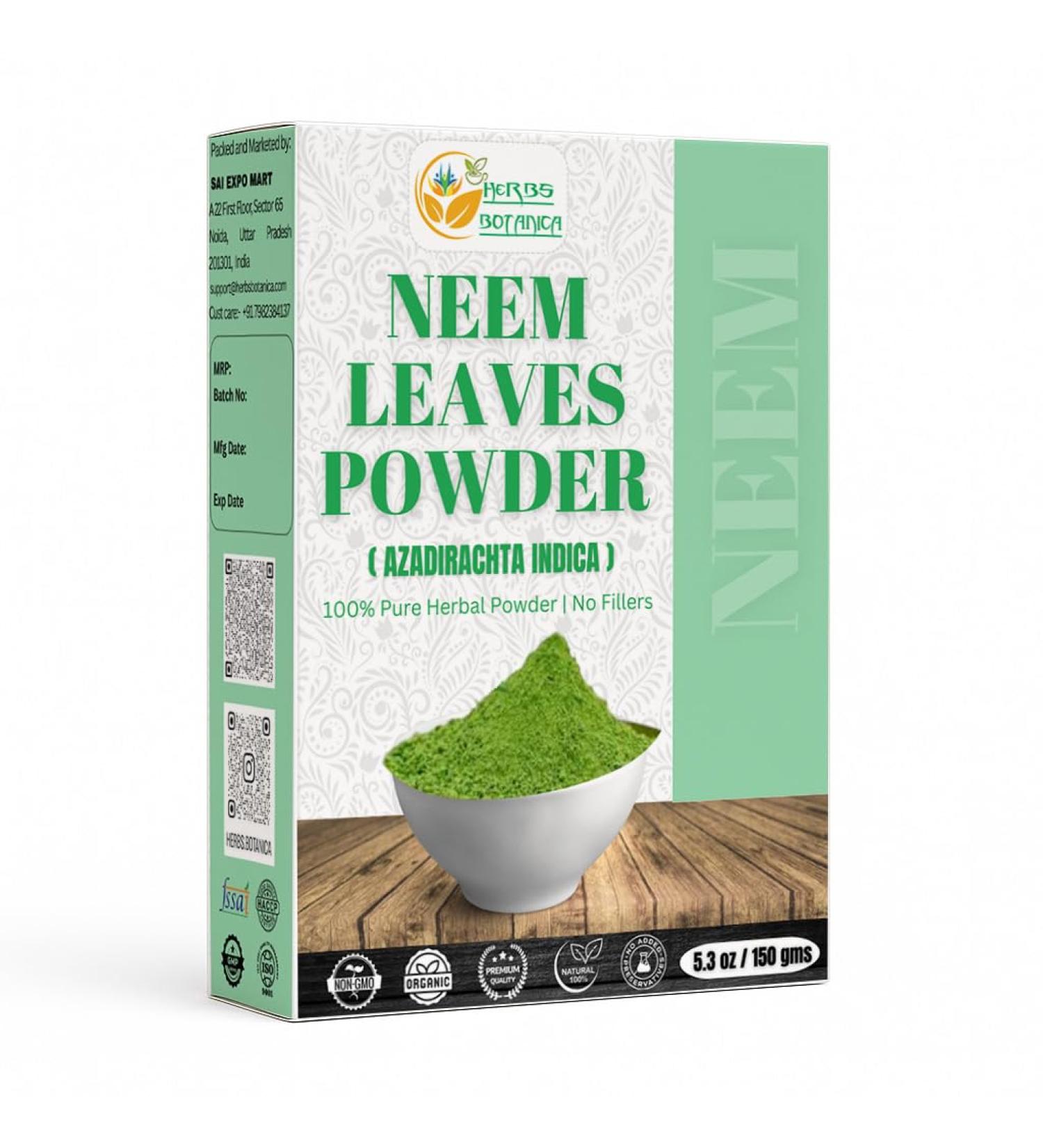 Herbs Botanica Neem Powder for Hair Growth Skin Care & Detox Wildcrafted Bitter Neem Leaves Powder for Immune System Support Digestive Health 5.3 oz Neem Leaves / Azadirachta indica Powder