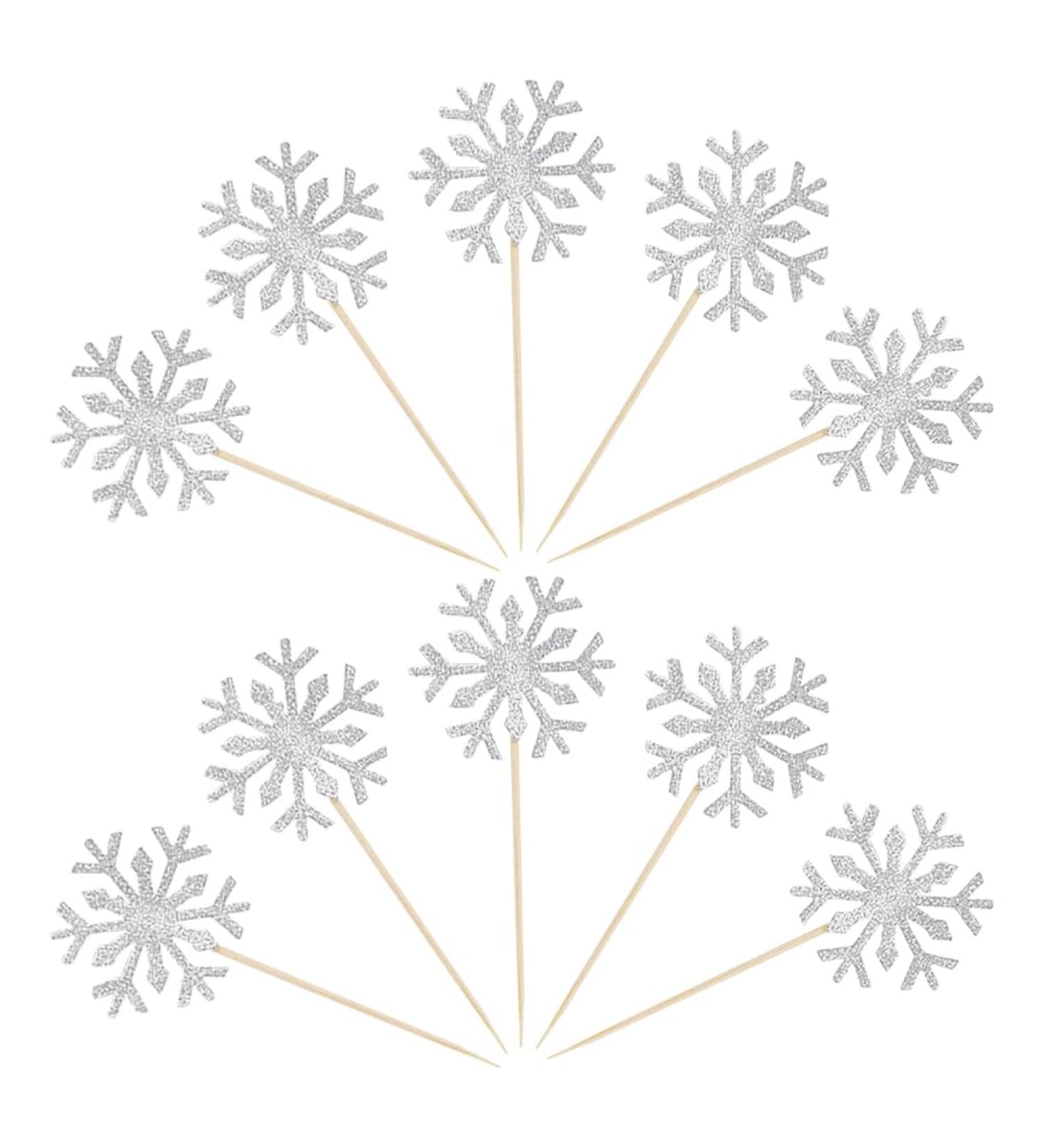 100 Pcs Small Snowflake Cupcake Toppers Glitter Snowflake Cake Toppers Christmas Cupcake Picks Kids Birthday Cake Toppers Winter Theme Cake Decorations Silver - Buy Online on GoSupps.com