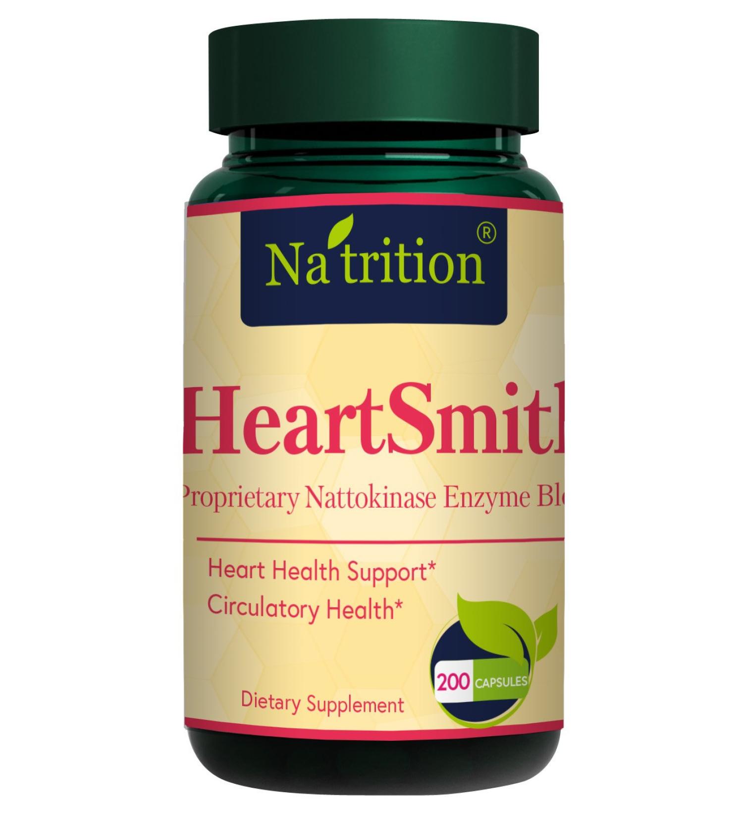 Natrition HeartSmith Cardiovascular/Circulatory Health 200 Capsules CoQ10 Heart Support Vitamins - Nattokinase Enzyme Blend Rich in Antioxidants Supports Heart Health Circulation