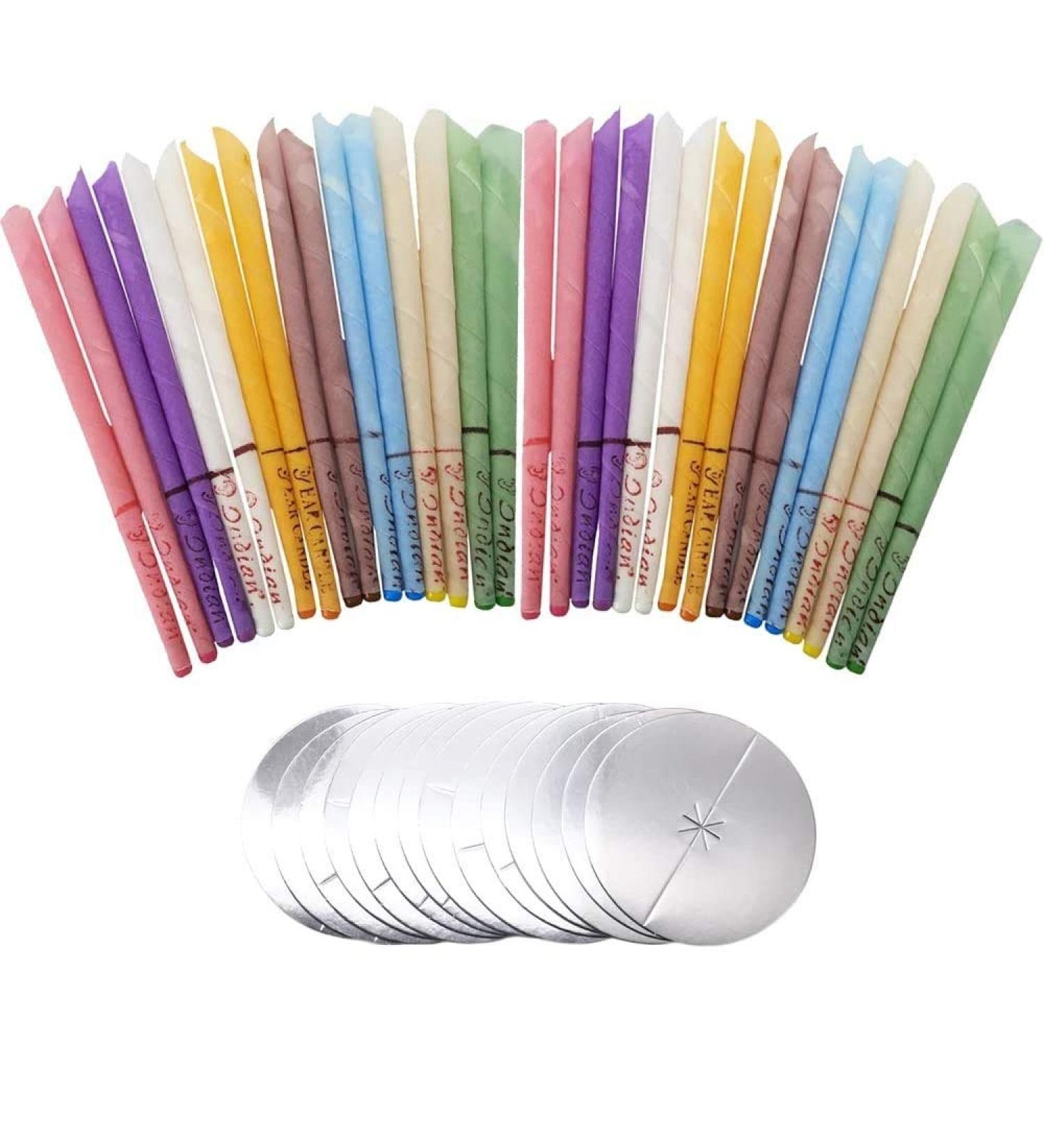 Natural Beeswax Ear Candles - 32 Pcs (8 Colors) | Organic Non-Toxic Fragrance Cones with Protective Disks - Buy Online on GoSupps.com