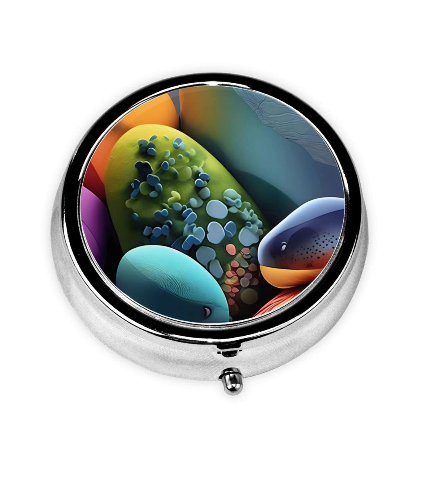 Coloured Stones Round Pill Box | 3-Compartment Portable Organizer for Purse & Pocket | Travel-friendly Pill Storage - Buy Online on GoSupps.com