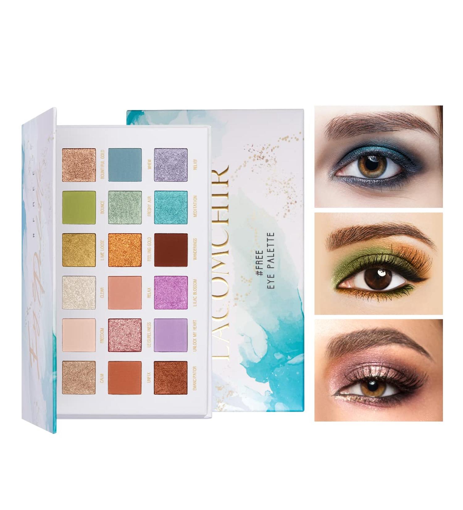 LACOMCHIR Free Eyeshadow Palette - 18 Shades Matte, Shimmer, Pearl Finishes | Long-lasting Multicolor Makeup - Cruelty-Free 23.2g - Buy Online on GoSupps.com