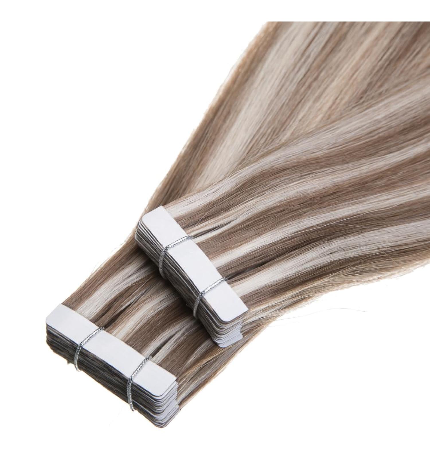 Str hnensucht Tape-In Real Hair Extensions Remy Hair Extensions 20 Wefts 2.5 g Each Total 50 g (50 cm Streaked Ash Blonde/Silver Blonde) 50 cm Highlighted ash blonde/silver blonde - Buy Online on GoSupps.com