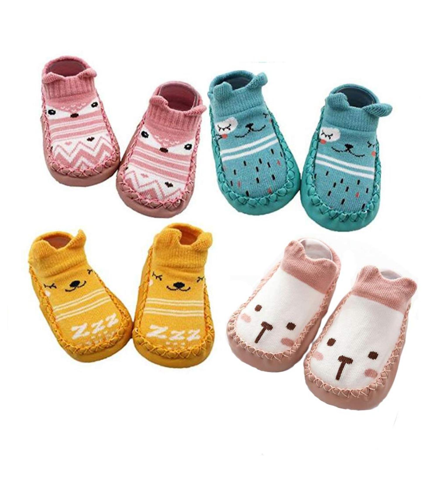 XM-Amigo Baby Boys Girls Anti-Slip Indoor Shoes Socks Pink Set02 - 4 Pairs (0-6 Months) - Buy Online on GoSupps.com