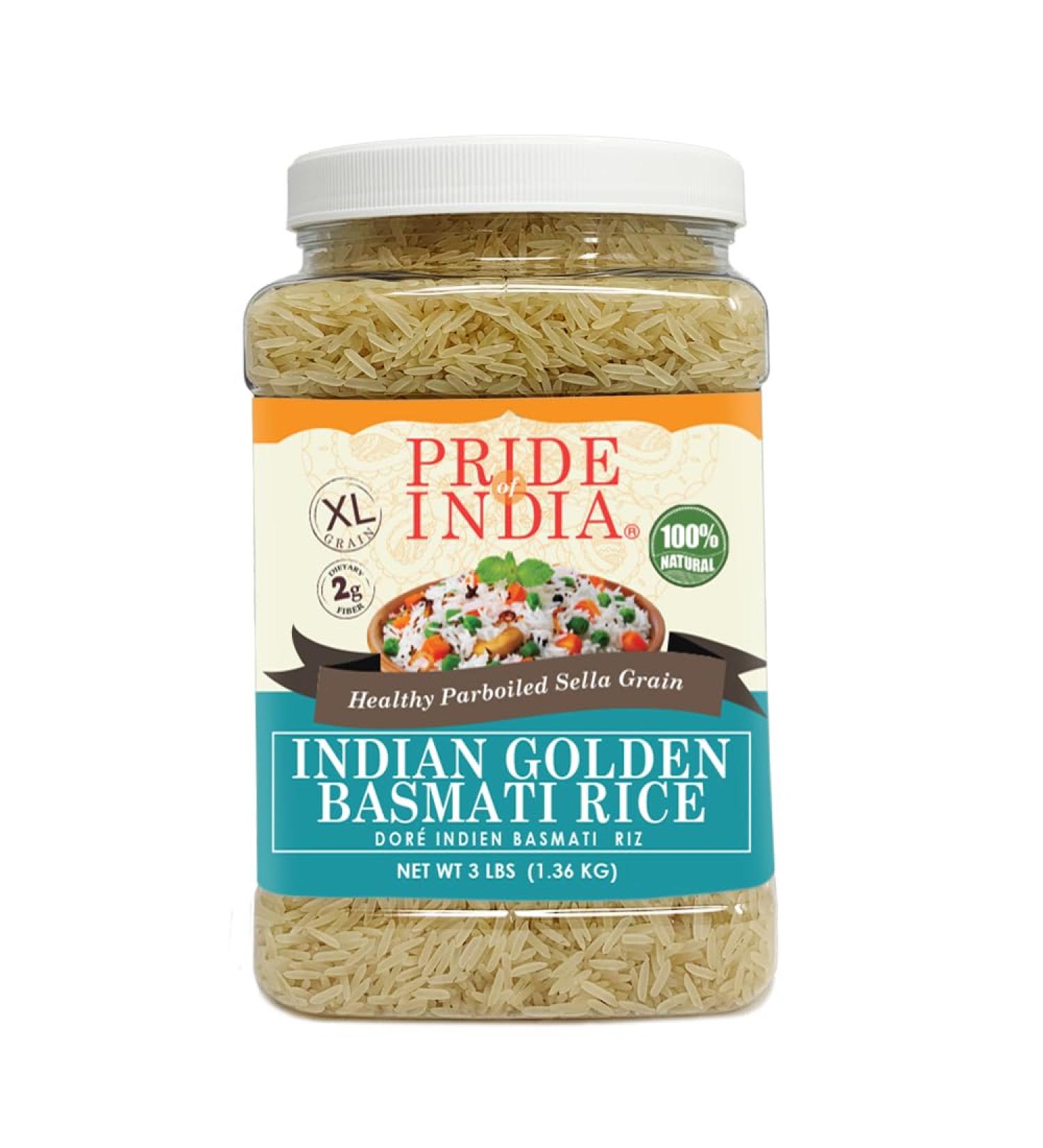 Extra Long Indian Golden Basmati Rice - Healthy Parboiled Sella Grain Jar - Fragrant and Aromatic Rice Good for Rice Bowls - 3.3 Pound Jar - Buy Online on GoSupps.com