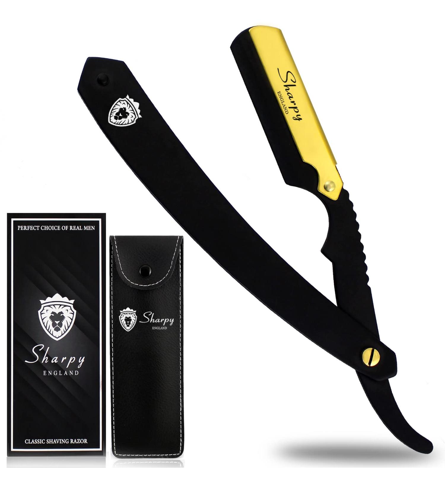 SHARPY Matte Black Cut Throat Razor Kit - 24K Gold Plated Straight Razor for Men - Professional Barber Shaving Set - Buy Online on GoSupps.com