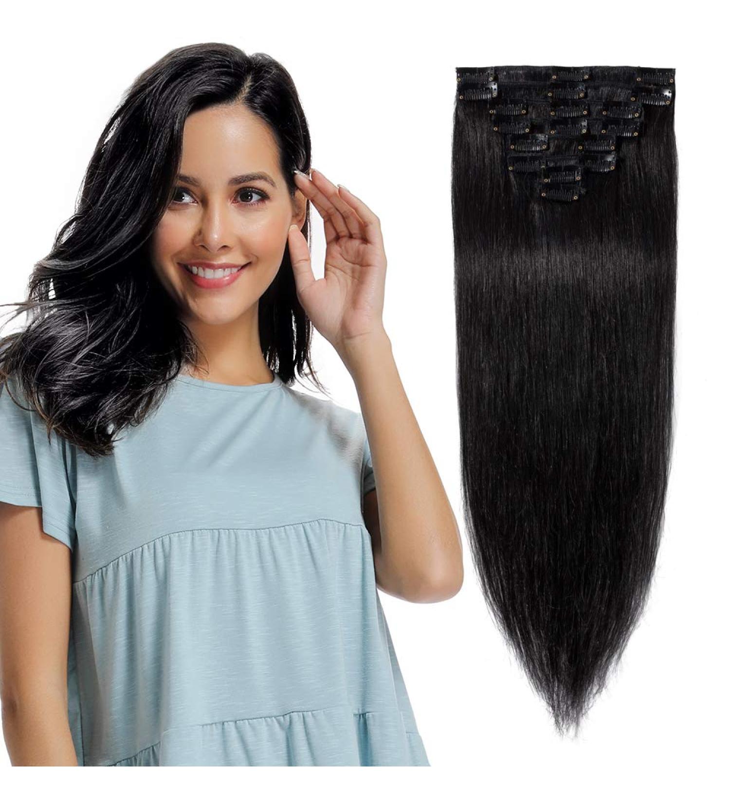 Buy Clip In Extensions - Real Remy Hair Thin 8 Wefts 18 Clips 55cm 75g - #1 Black - International Shipping Available - Buy Online on GoSupps.com