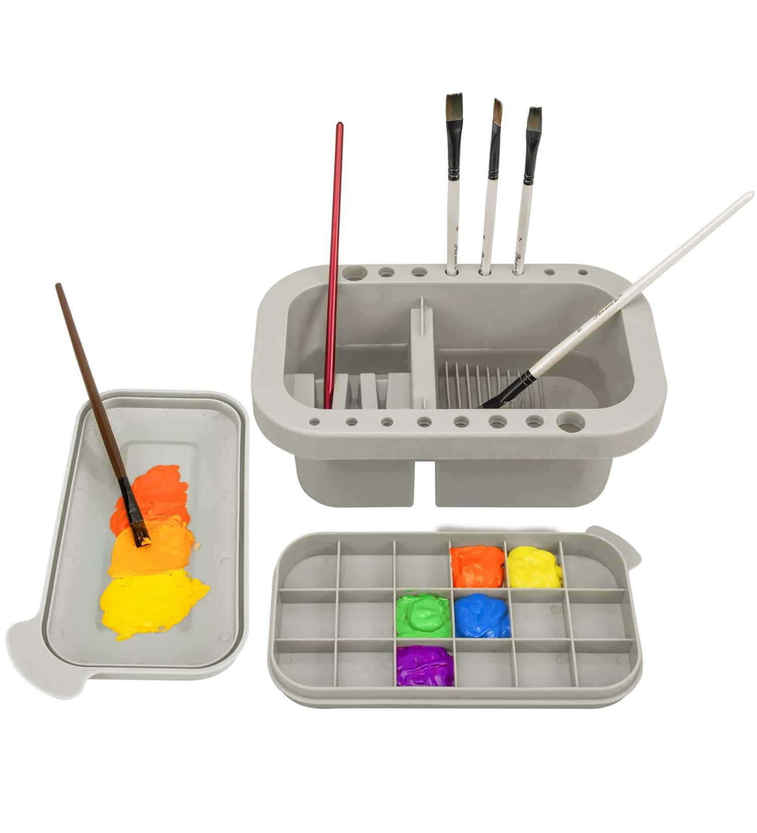 MyLifeUNIT Paint Brush Cleaner & Holder with Palette - Grey | For Acrylic, Watercolor & Water-Based Paints - Buy Online on GoSupps.com