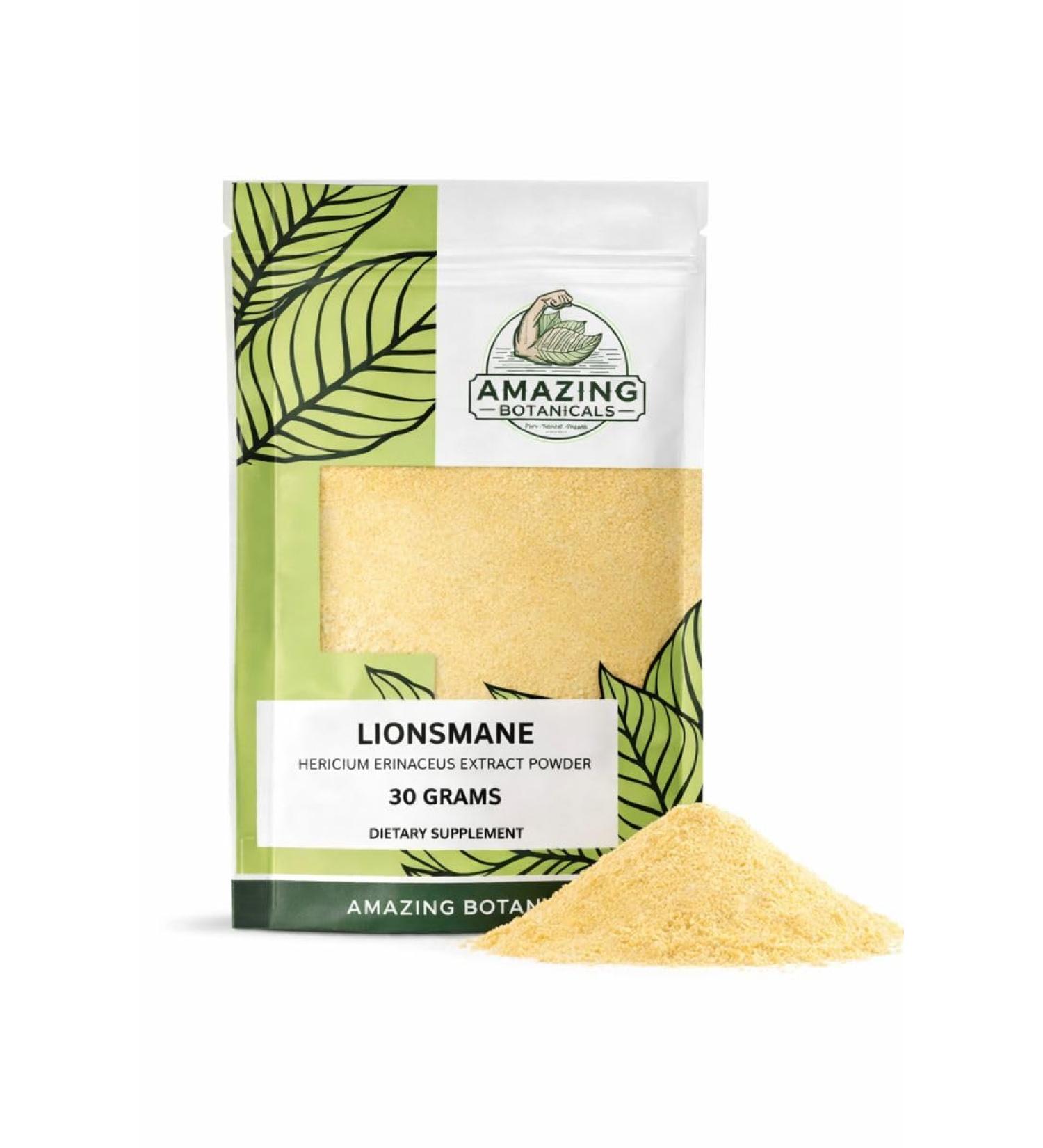 Amazing Botanicals Premium Lion s Mane Extract Powder | Hericium erinaceus | Vegan Non-GMO No Added Sugar | Mushroom Extract Powder 30 Grams