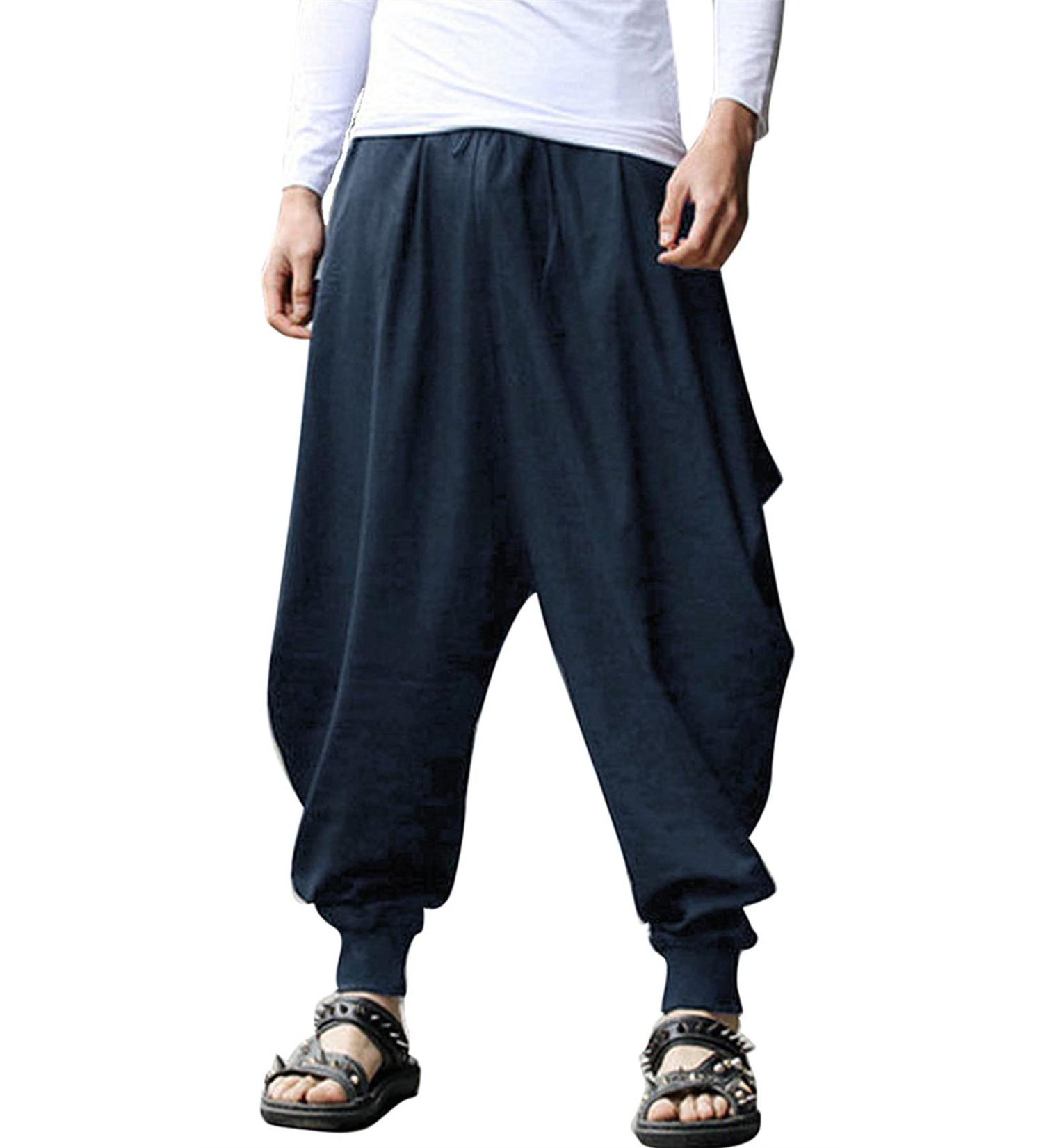 CLANMILUMS Men's Cotton Drawstring Harem Pants X-Large Navy-1 - Buy Online on GoSupps.com