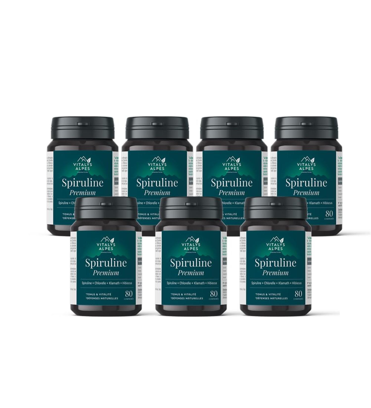 Spirulina Premium - 560 Tablets - A Unique Combination of Algae to Stay in Shape - Spirulina + Klamath + Chlorella + Ibiscus - 140 Day Cure - Vitalys Alpes - Made in France
